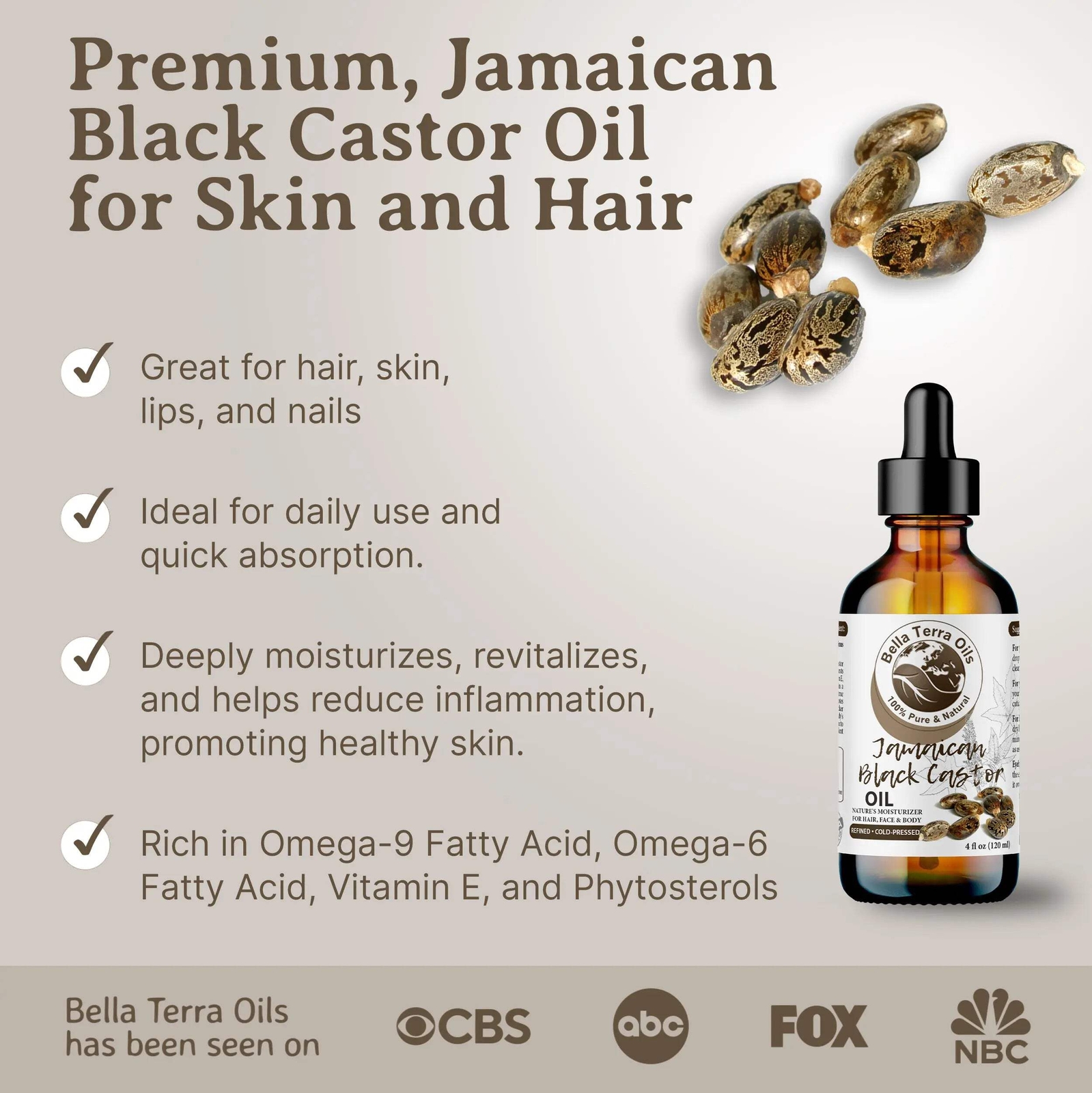 Black Castor Oil – 16oz | Premium Grade, Cold-Pressed Oil for Hair, Skin, & DIY