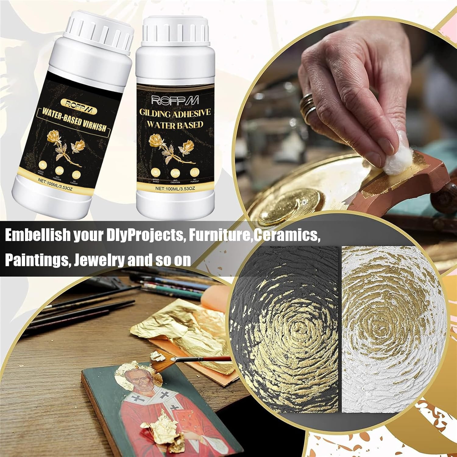 Gilding Adhesive Set Gold Leaf Sheets for Art 100ml Water Based Metal Leaf Glue