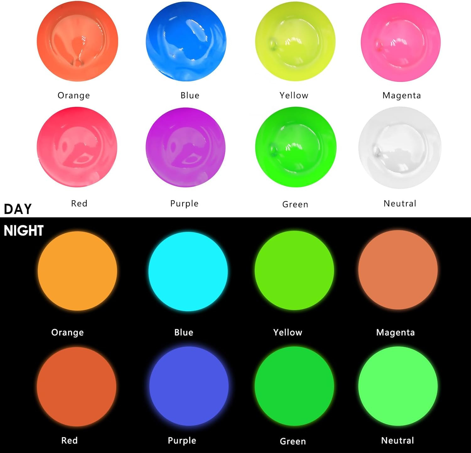 Artecho Glow in the Dark Acrylic Paint Set – 8 Colors X 20Ml (0.7Oz), Non-Toxic