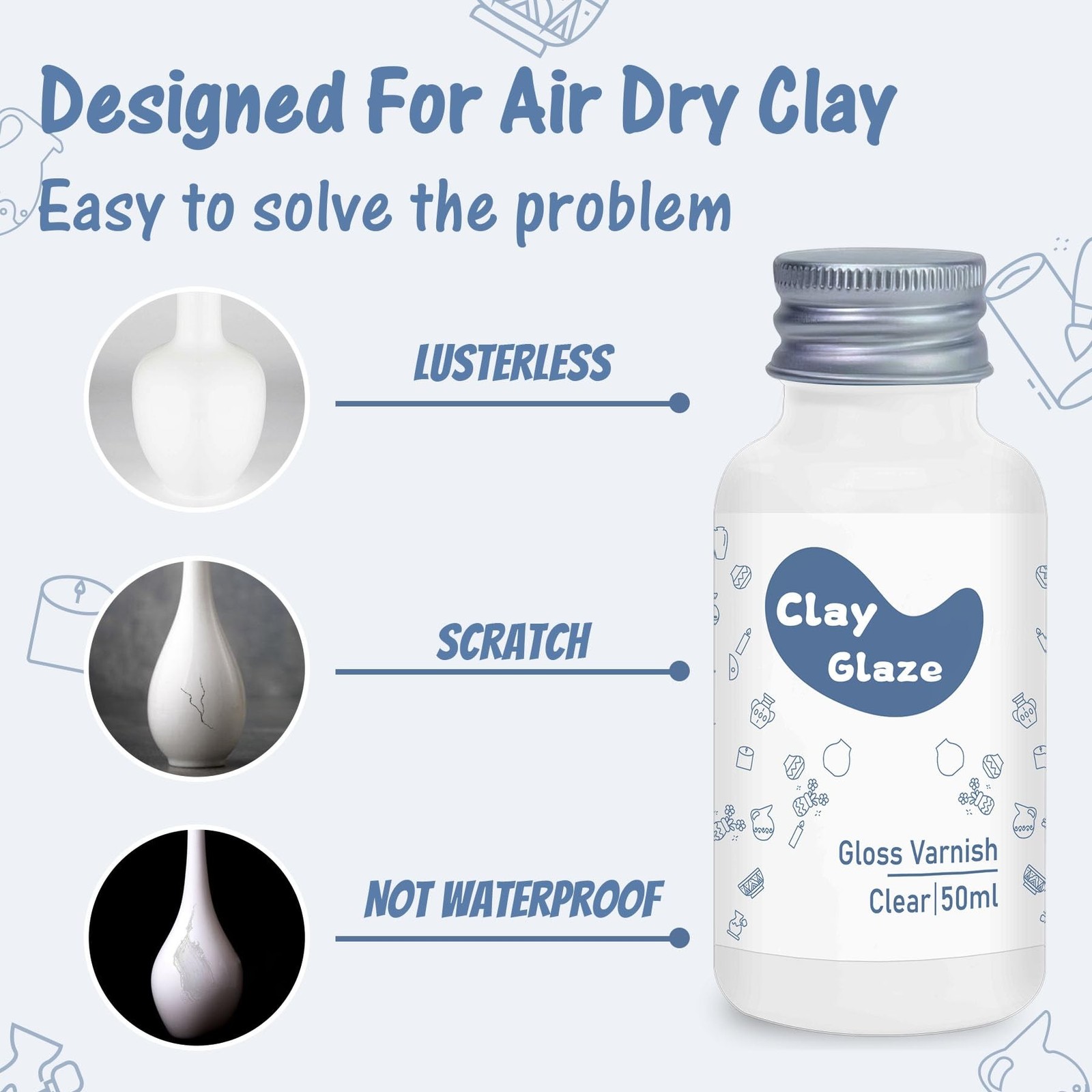 Air Dry Clay Glaze, Clay Varnish for Air Drying Clay, Clear Acrylic Varnish f…
