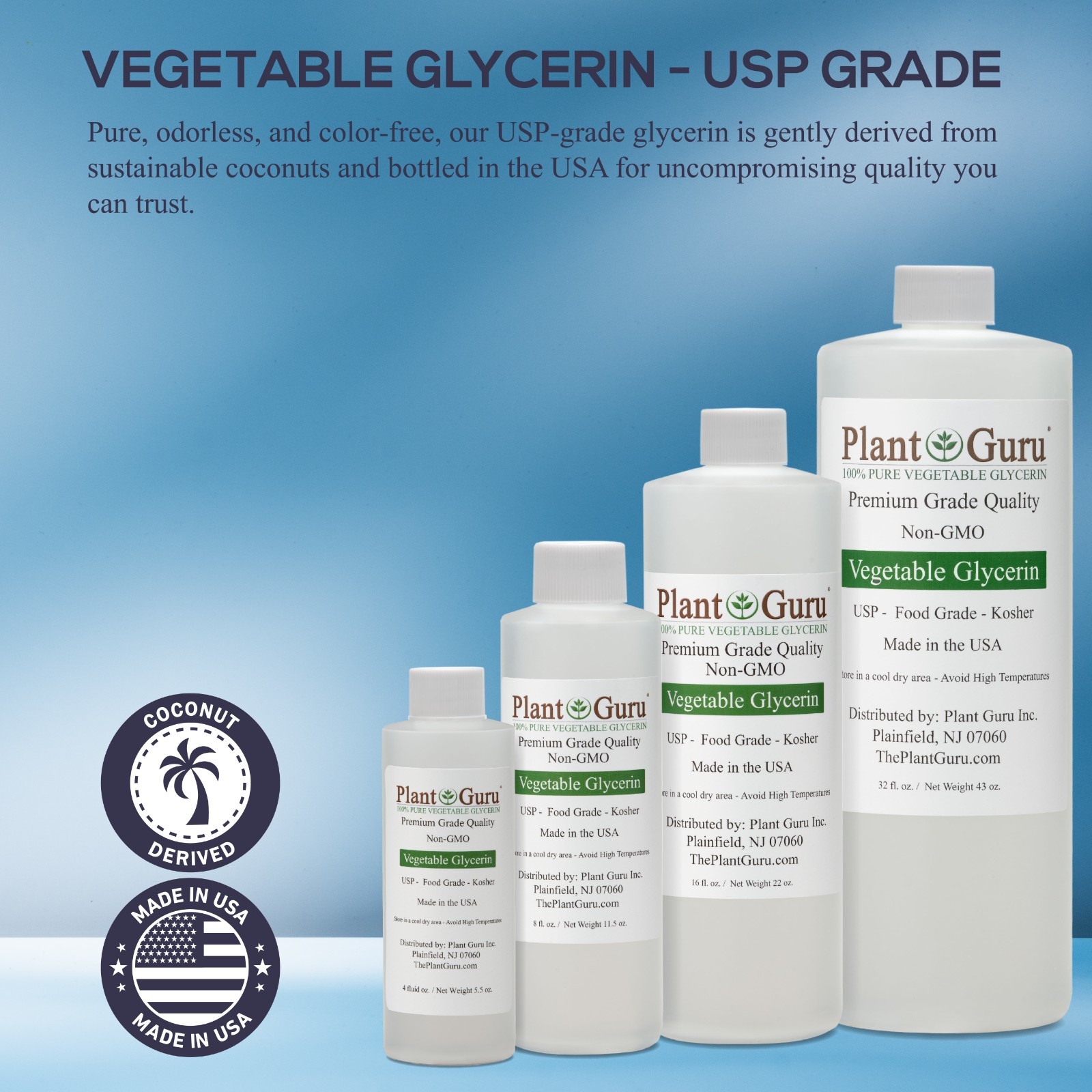 Vegetable Glycerin Half Gallon 5.25 lbs. Bulk USP 99.9 % Pure Food Grade Liquid
