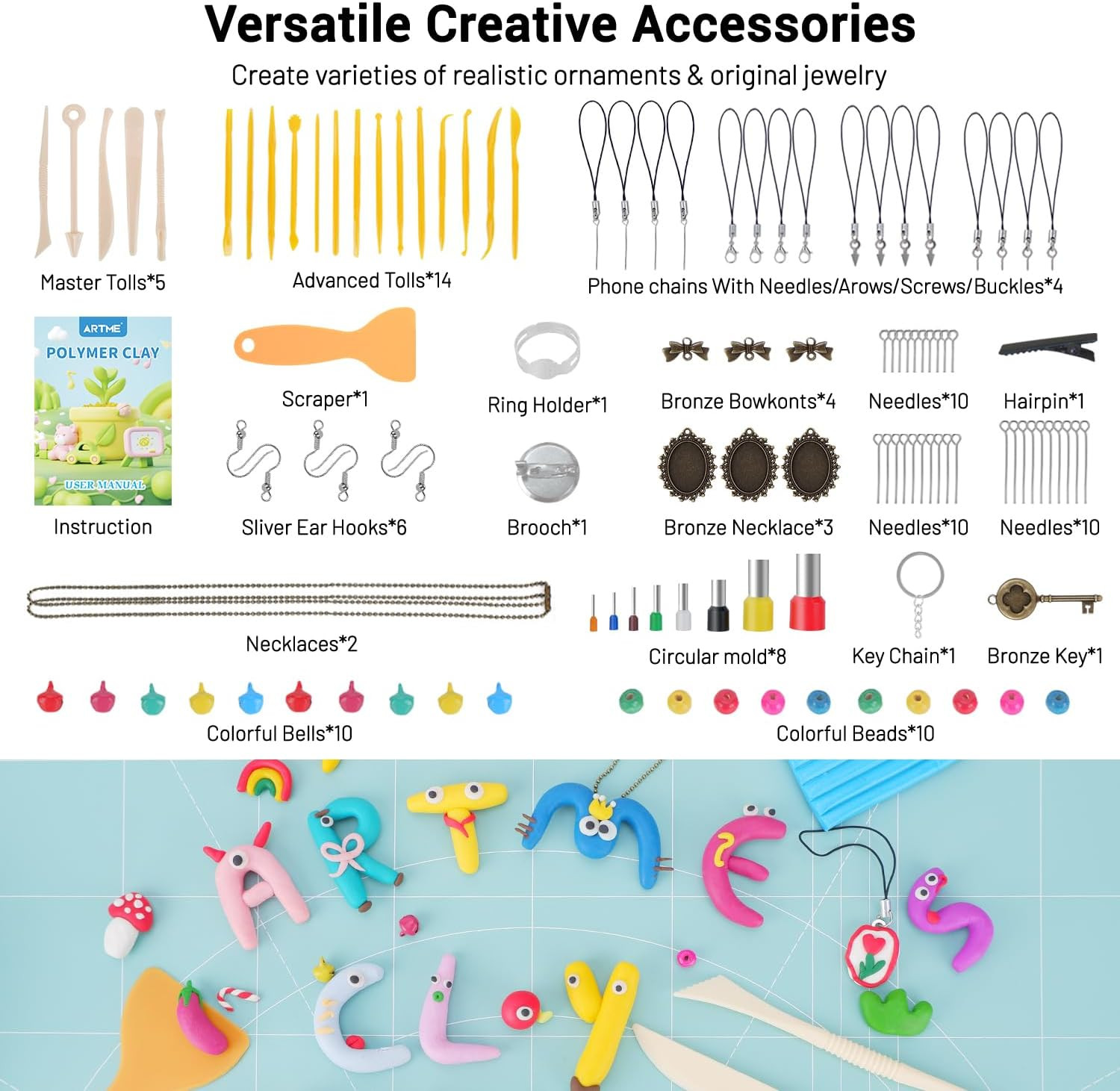Artme Polymer Clay, 116 Colors Oven Bake Modeling Clay Starter Kits for Kids, Cr