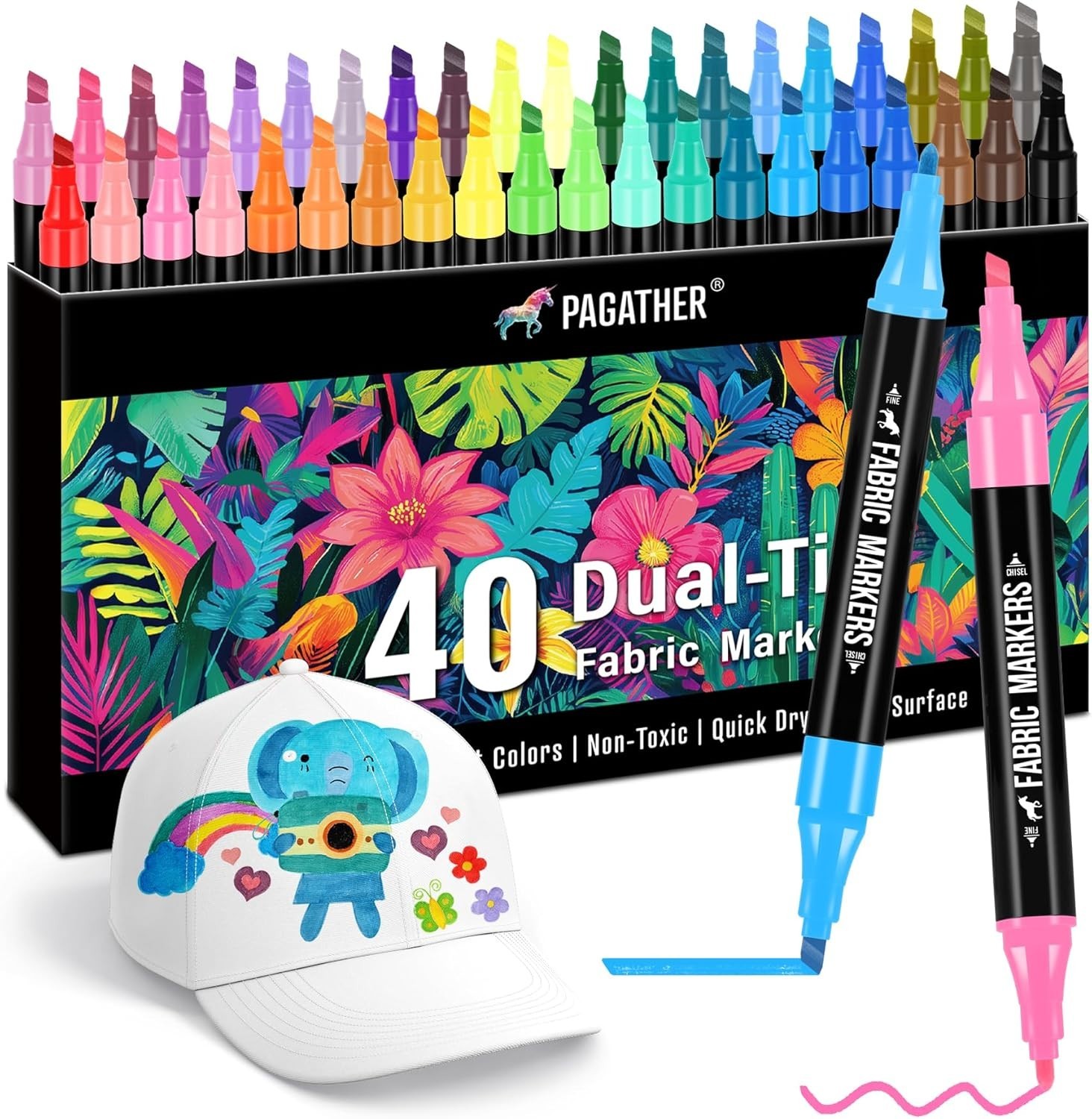 Fabric Markers Permanent for Clothes, 40 Colors Dual Tip with Fine and Chisel…