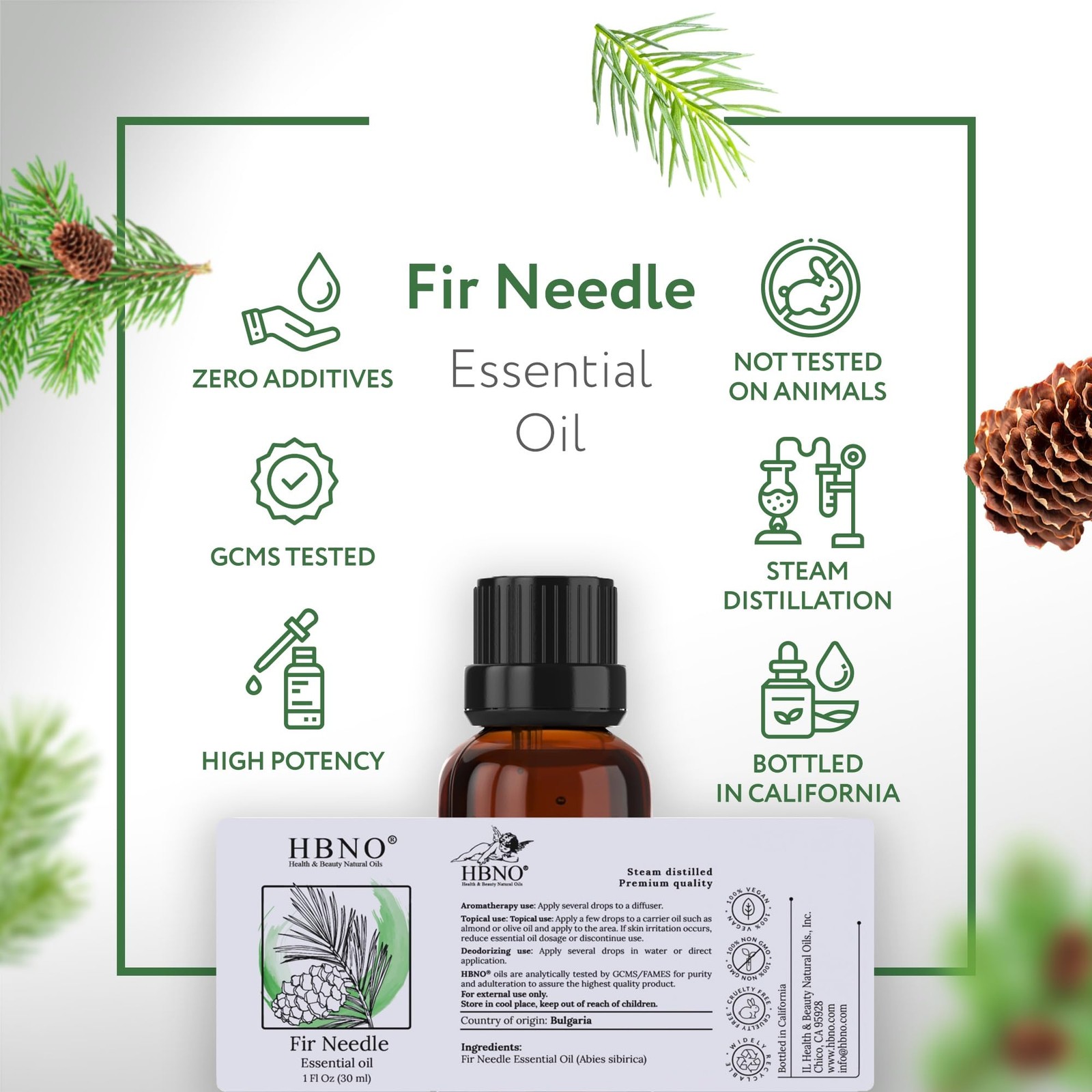 HBNO Fir Needle Essential Oil – 1 1 Fl Oz (Pack of 1), Clear to Pale Yellow