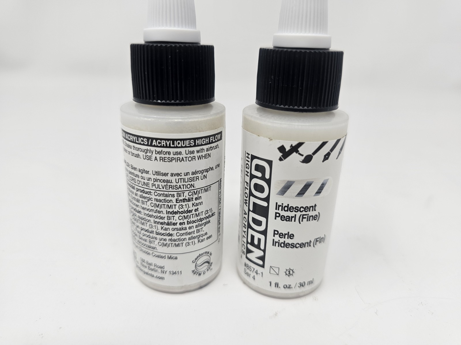Golden High Flow 1oz Iridescent Pearl Fine Acrylics Lot Of 2 Bottles