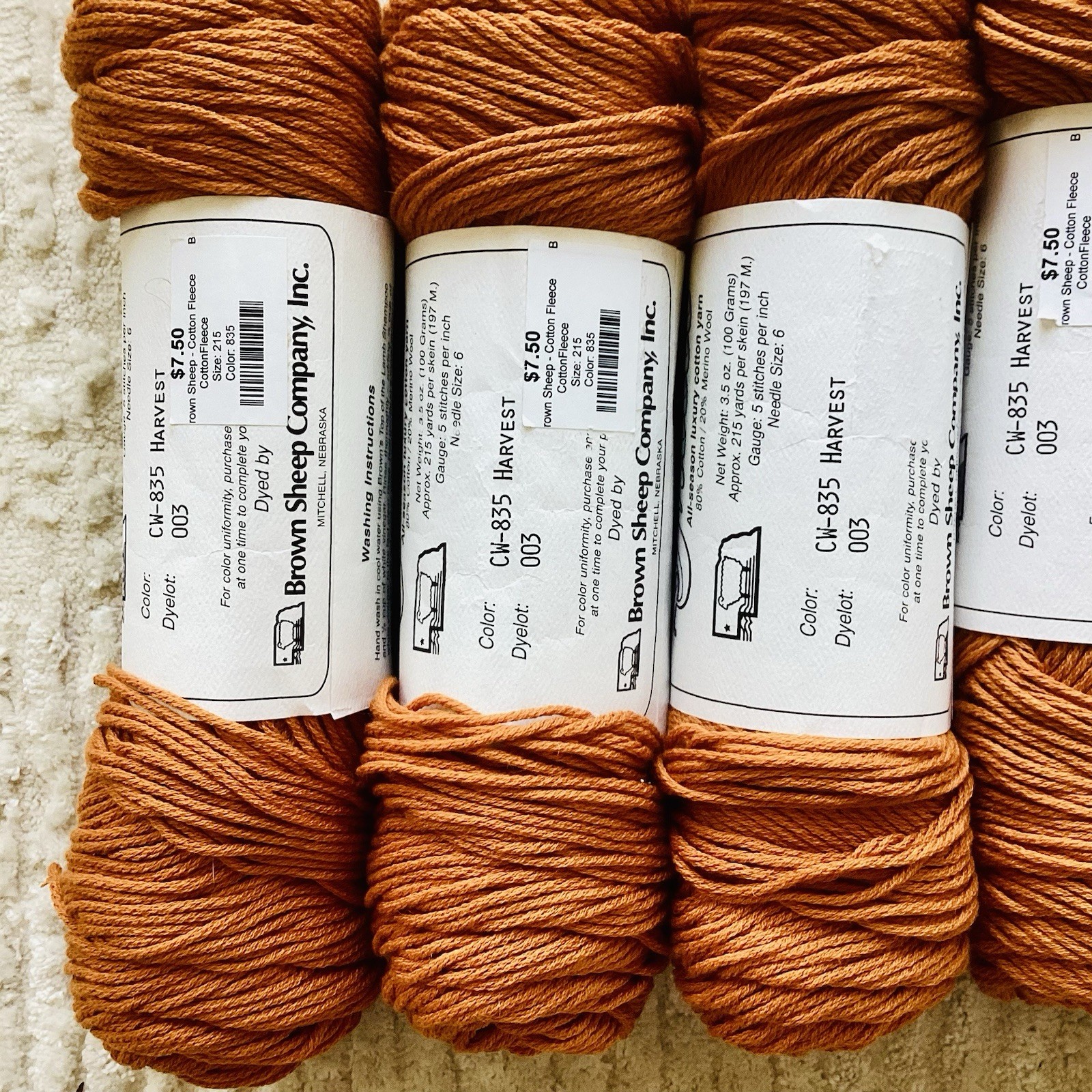 Lot Of 5 Brown Sheep Company Cotton Fleece yarn burnt orange Harvest Wool Cotton
