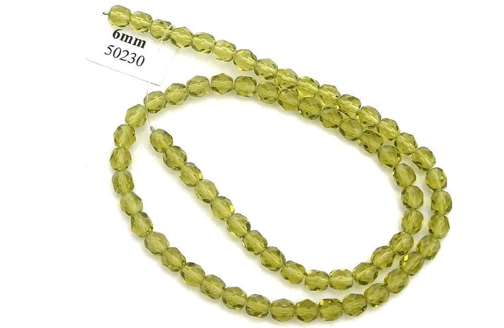 Czech Fire Polished Round Faceted Beads in Light Olivine color 16″ strand