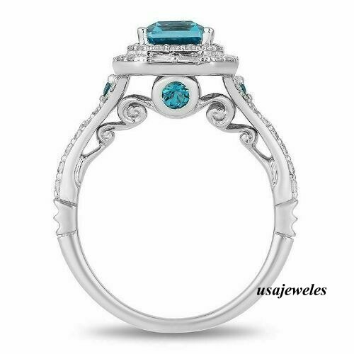 Halo Wedding Jewelry Ring 2.60CT Emerald Cut Real Aquamarine 14K White Gold Over