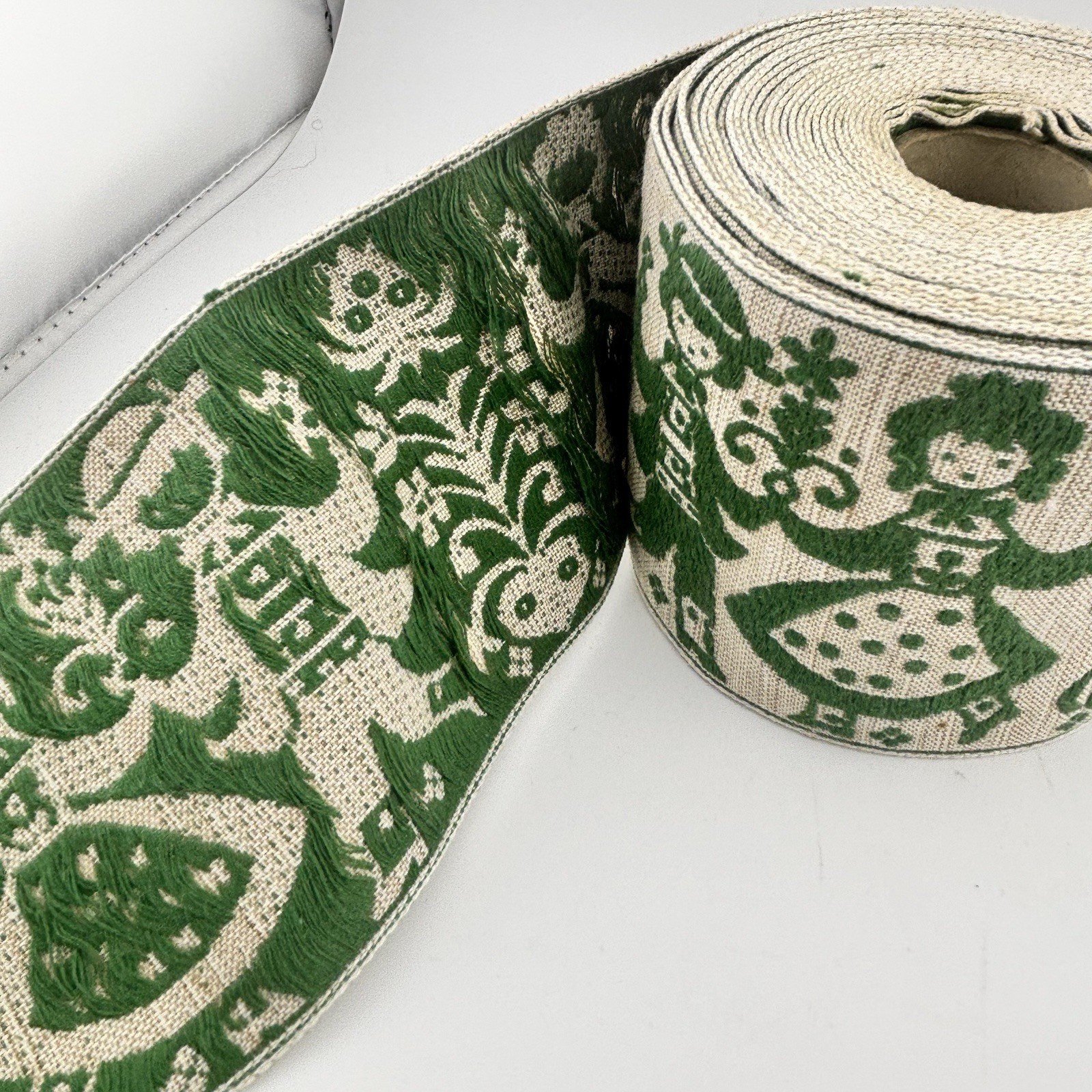 Vtg Austria Folklore Art Trim Green Beige Ribbon Edging Sewing Crafts 7 Yds
