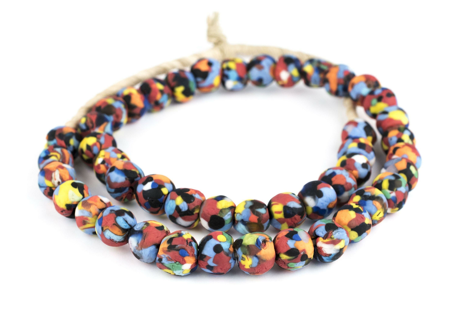 Multicolor Fused Recycled Glass Beads 14mm Ghana African Round Large Hole