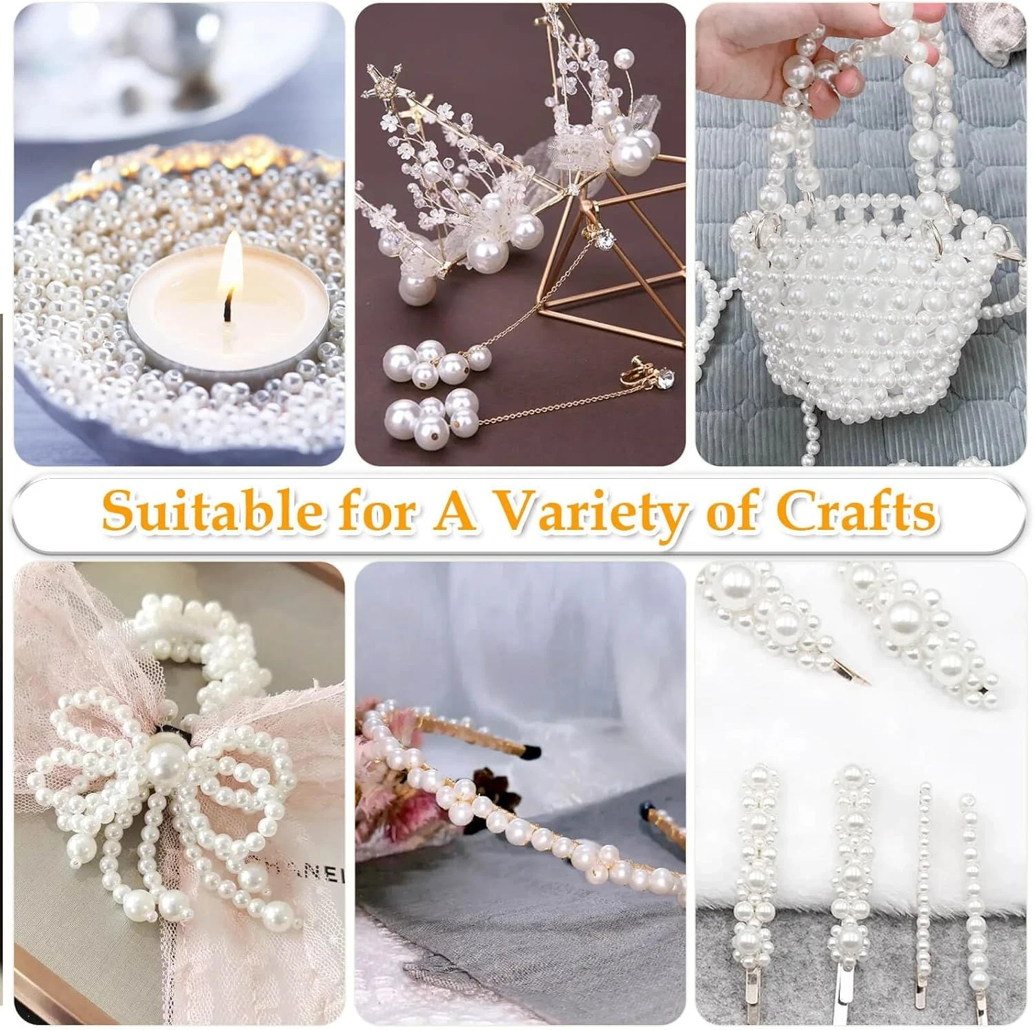 2205Pcs White Pearls for Craft, Assorted Sizes Fake Pearl Beads, Sew on Pearls,