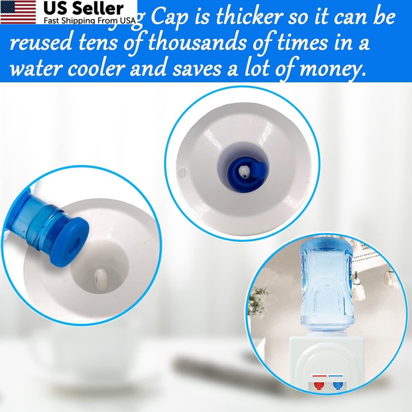 3 and 5 Gallon Water Jug Cap Reusable – Silicone Lid Blue-3 Pack