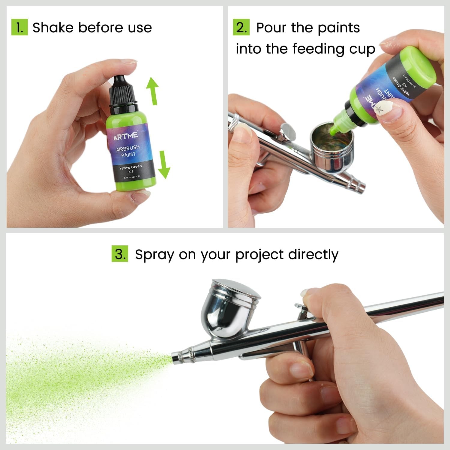 Airbrush Paint, ARTME 42 Colors with 3 Thinner, Ready to Spray, Opaque & Water B