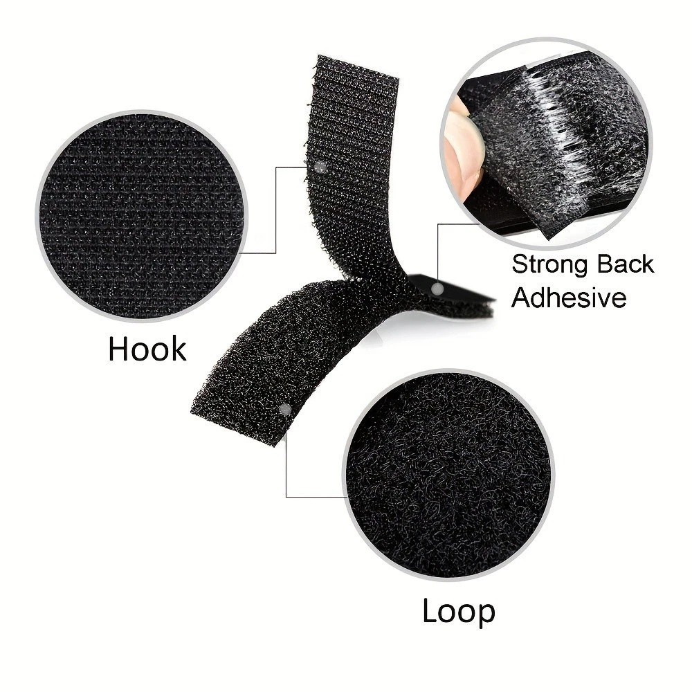30Pcs Self Adhesive Hook Loop Strips Black Heavy Duty Sticky Back Tape Fastener