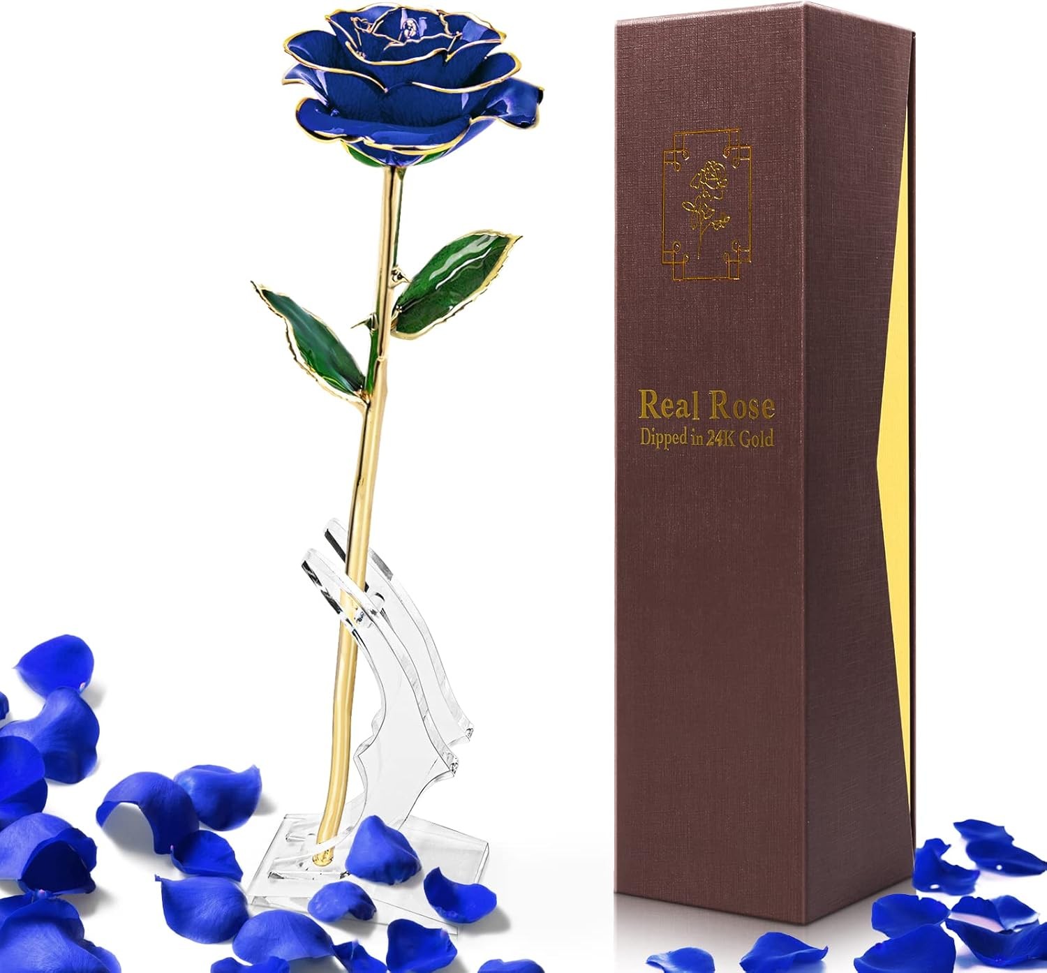 Yolife Gifts for Women Mom Gold Dipped Rose 24k Real Blue