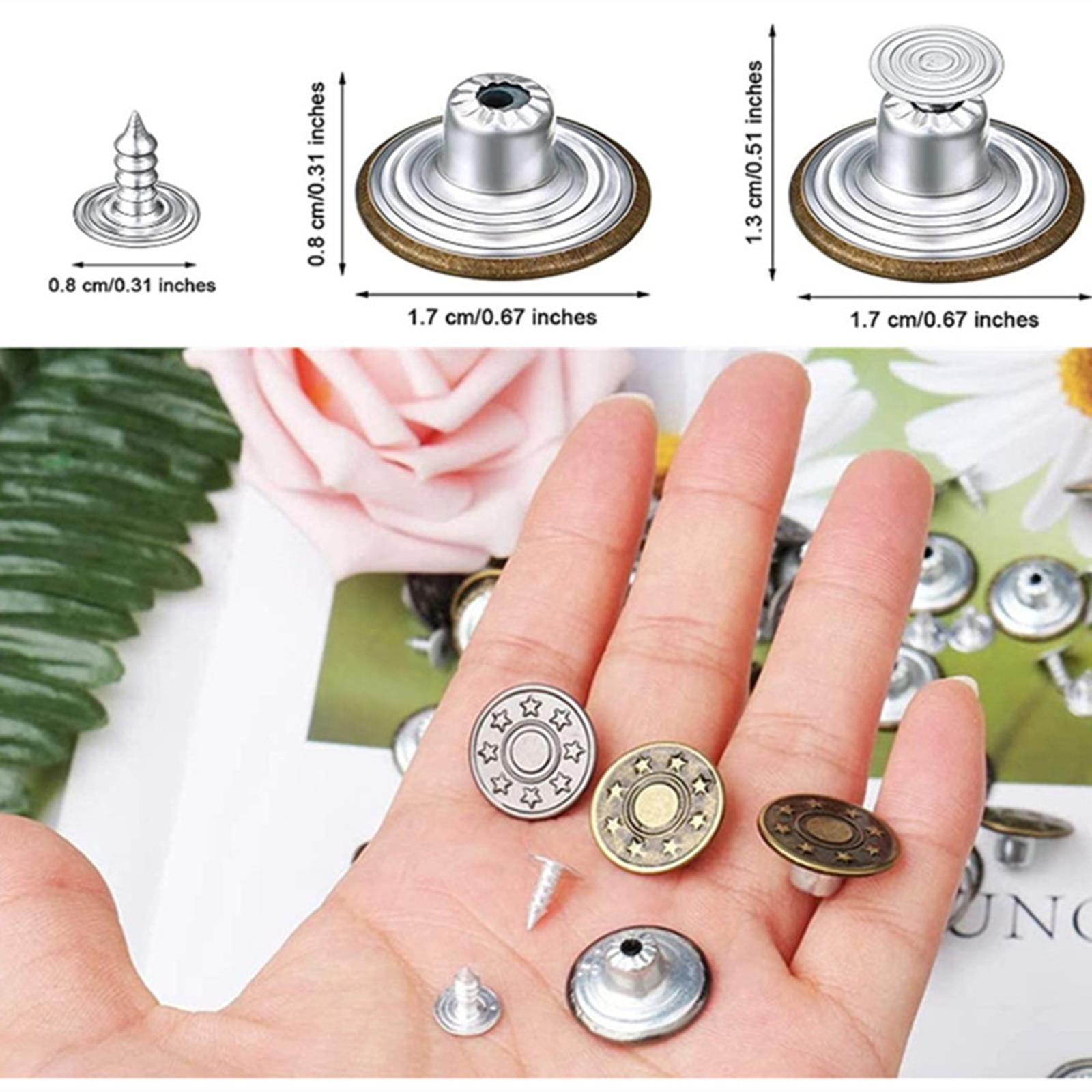 40pcs 17mm Metal Hammer on Denim Replacement Rhinestone Jeans Studs Buttons