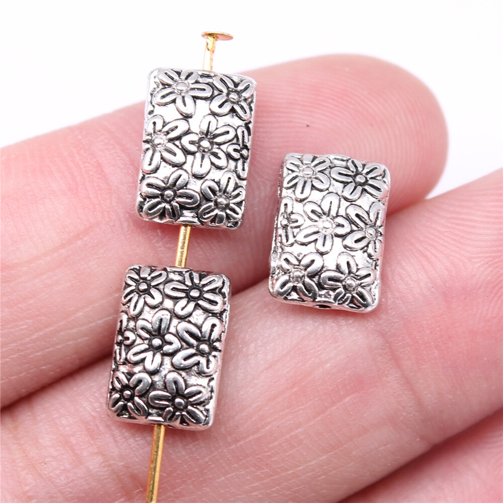 20pcs 12x9mm Tibetan Silver Alloy Charm Floral 2Side Small Hole Bead h3911