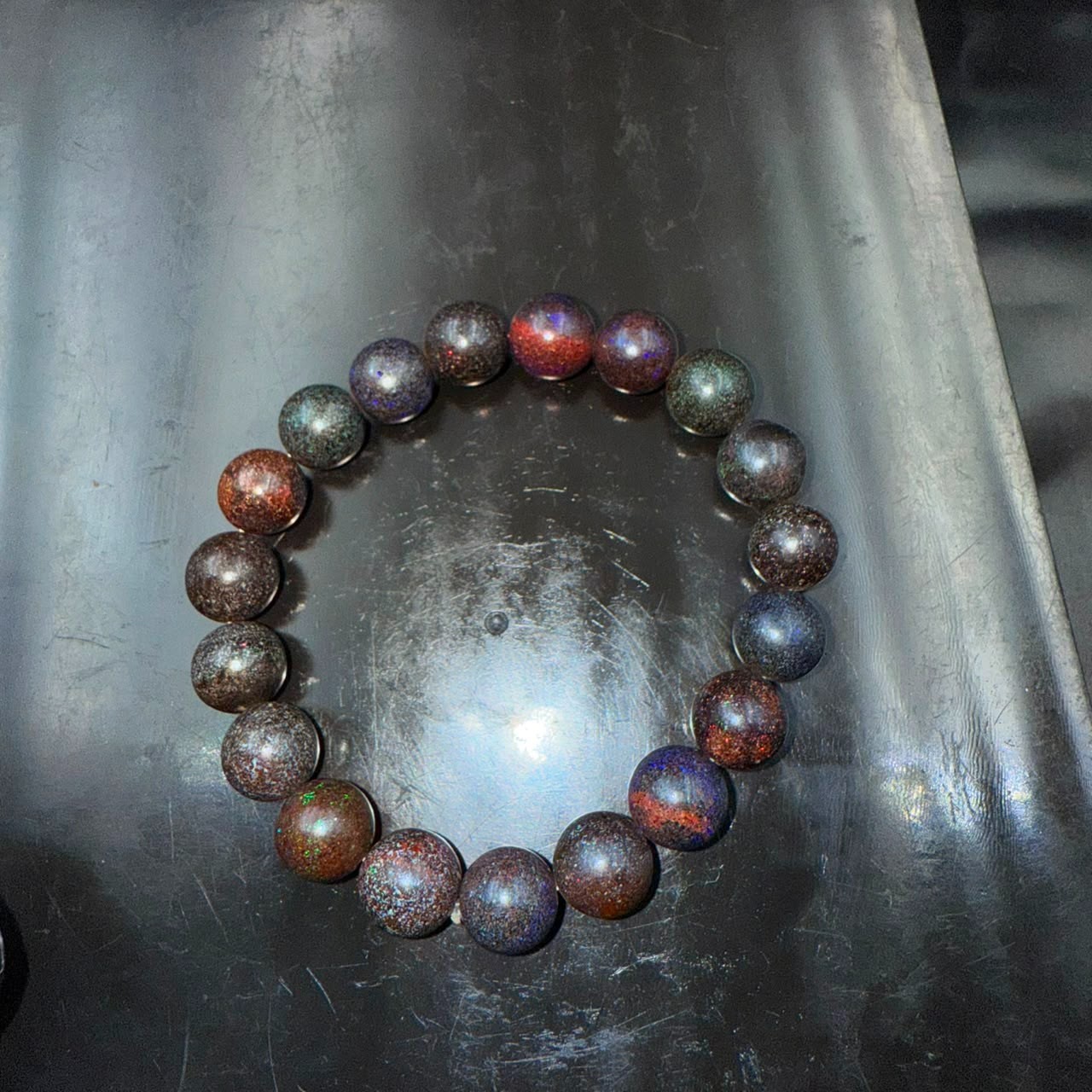 101.CT Natural Matrix Opal Beaded Bracelet 10X10MM| Multi Fire Gemstone Jewelry