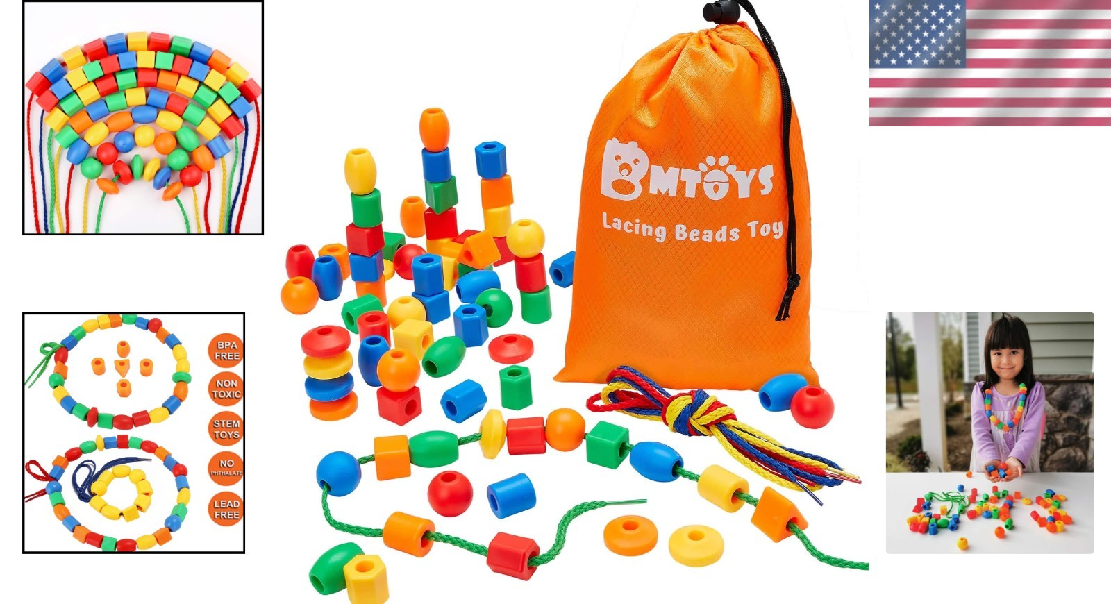 Montessori Lacing Beads Set – 70pcs for Creative Counting & Color Learning
