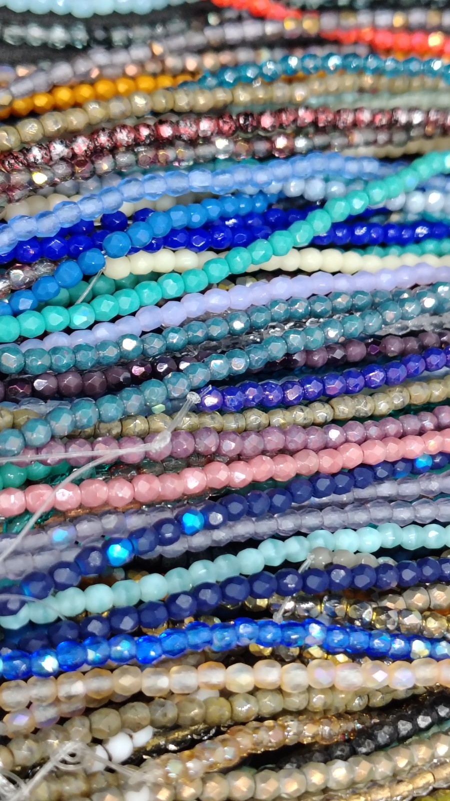 Czech Glass Facet (2mm & 4mm) Fire Polished Bead Strands Lot (23) ALMOST 2 LBS