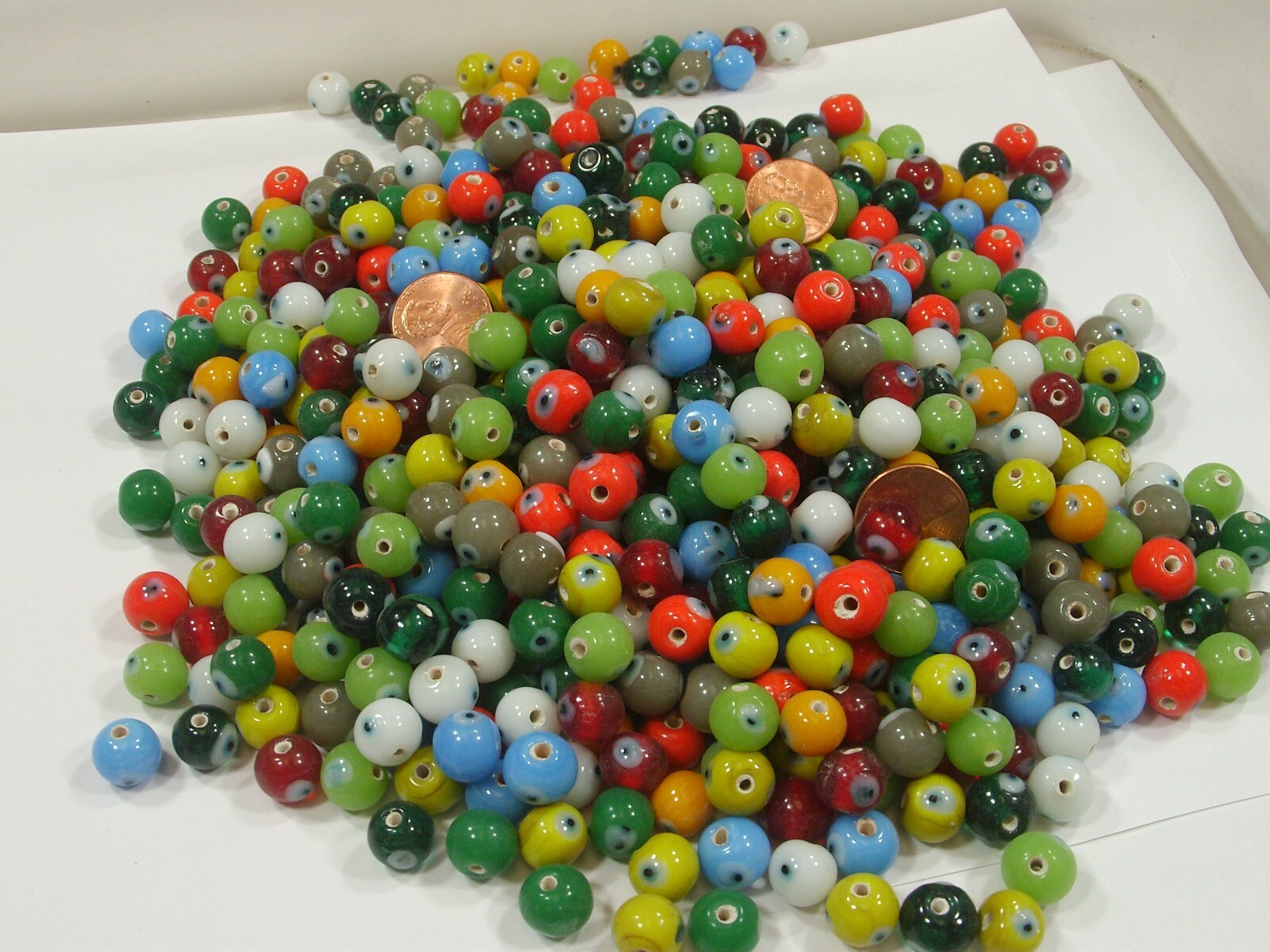 Two Pounds Multicolor Round India Handmade Evil Eye Glass Beads Bulk (RPC-15) ⭐
