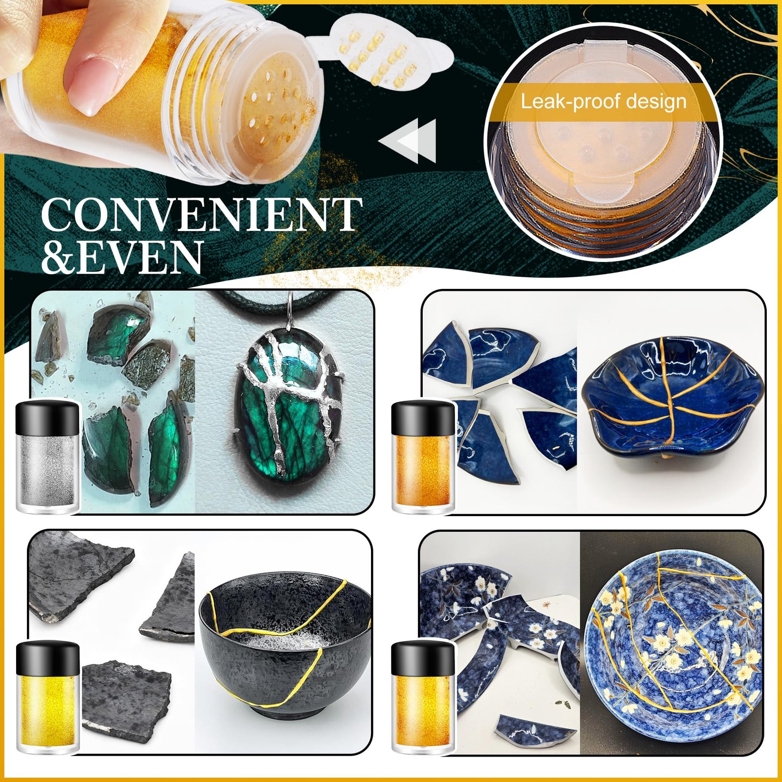 Kintsugi Repair Kit, Upgraded Food Safe Gold & Silver Transparent