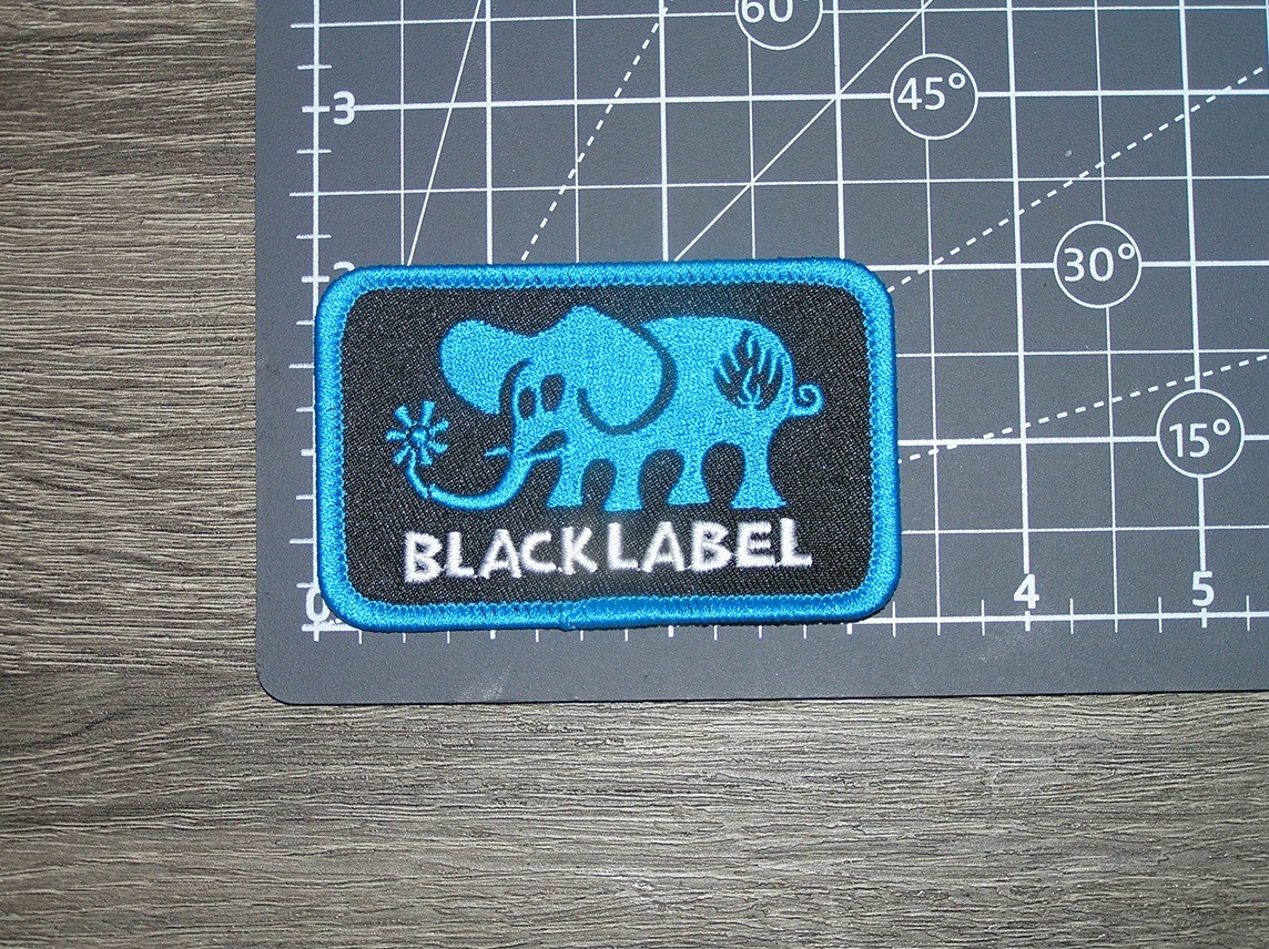 Black Label Elephant Skateboard Blue/Black Embroidered Iron On Patch 3″ x 2″