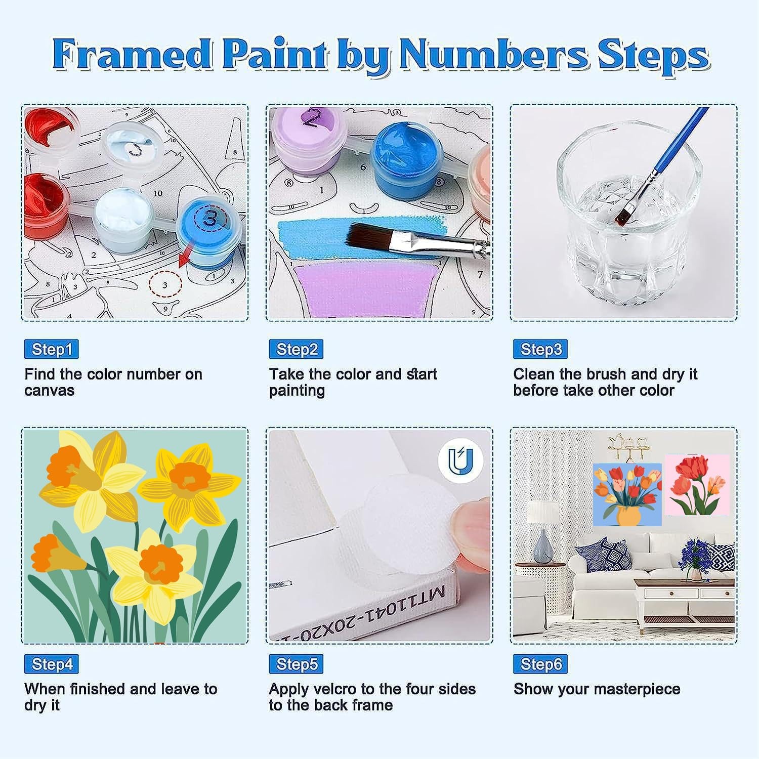 4Pack Framed Flowers Paint by Numbers Kit for Adults Beginner & All Ages 812 …