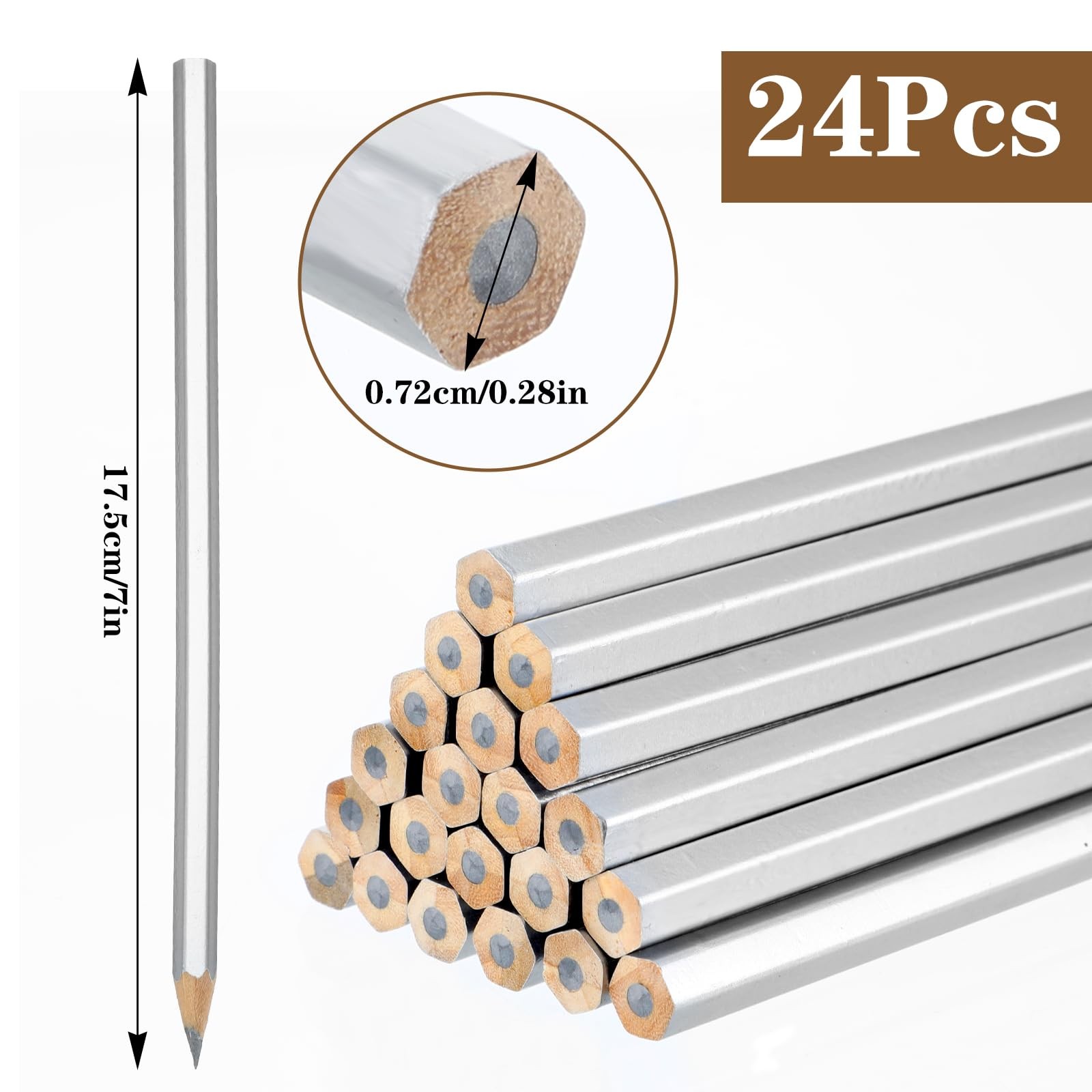 24 Pack Silver Streak Welders Pencil Metallic Marking Pencil Metal Pencils Fo…