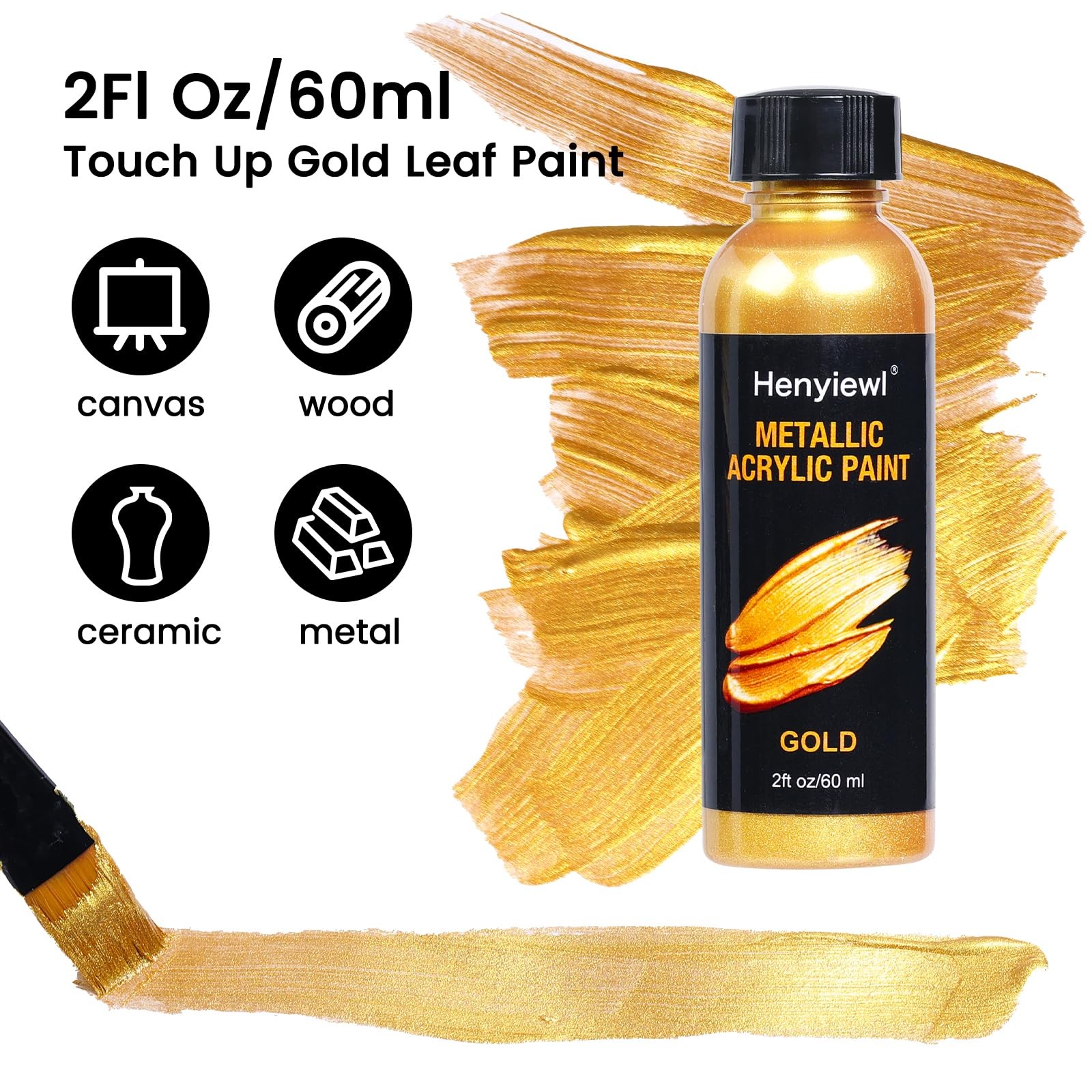 Liquid Gold Leaf Paint, 2oz/60ml Metallic 2 Fl Oz (Pack of 1), GOLD