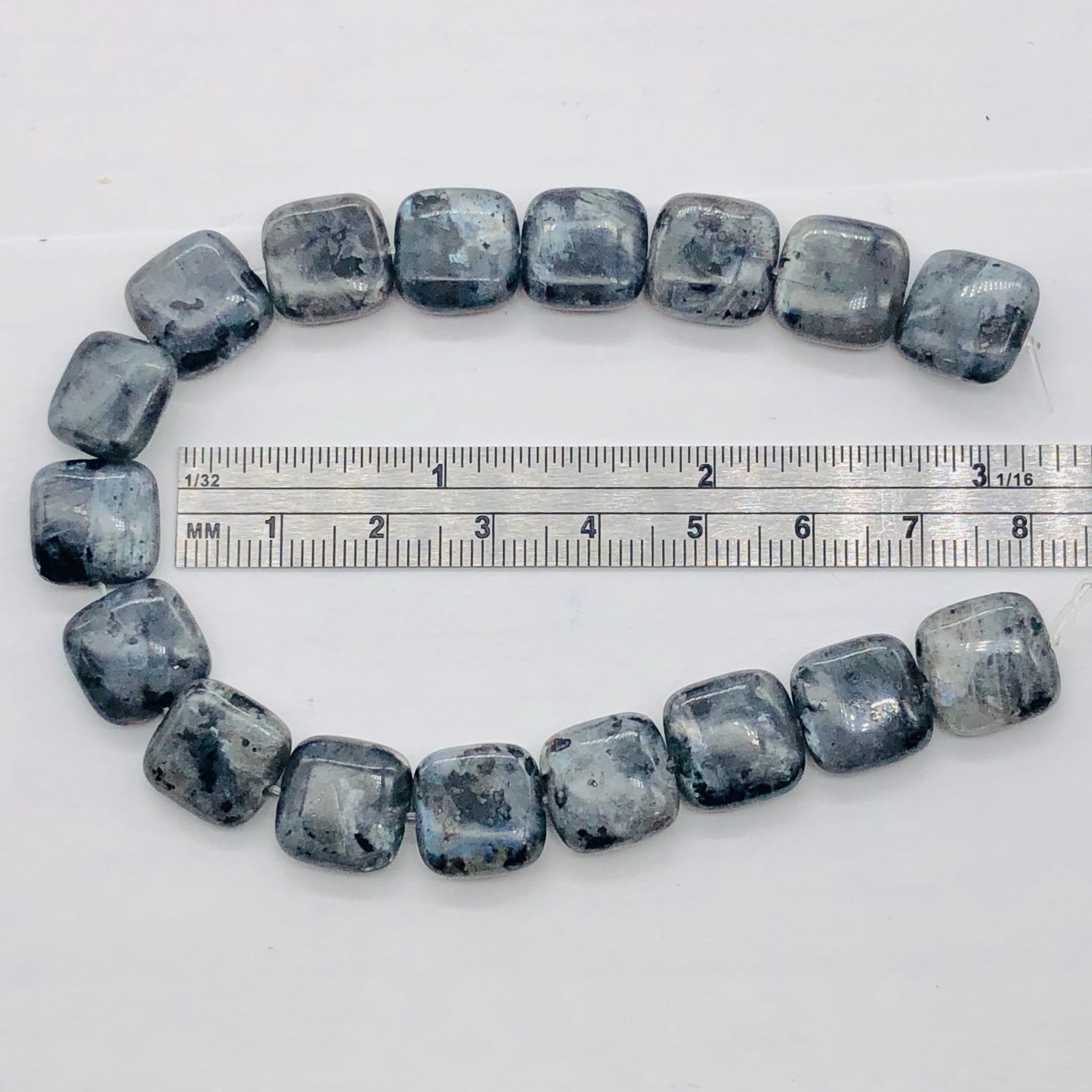 Speckle Labradorite Square Coin Bead 7.5 inch Strand | 12x12x5mm | 17 Beads |