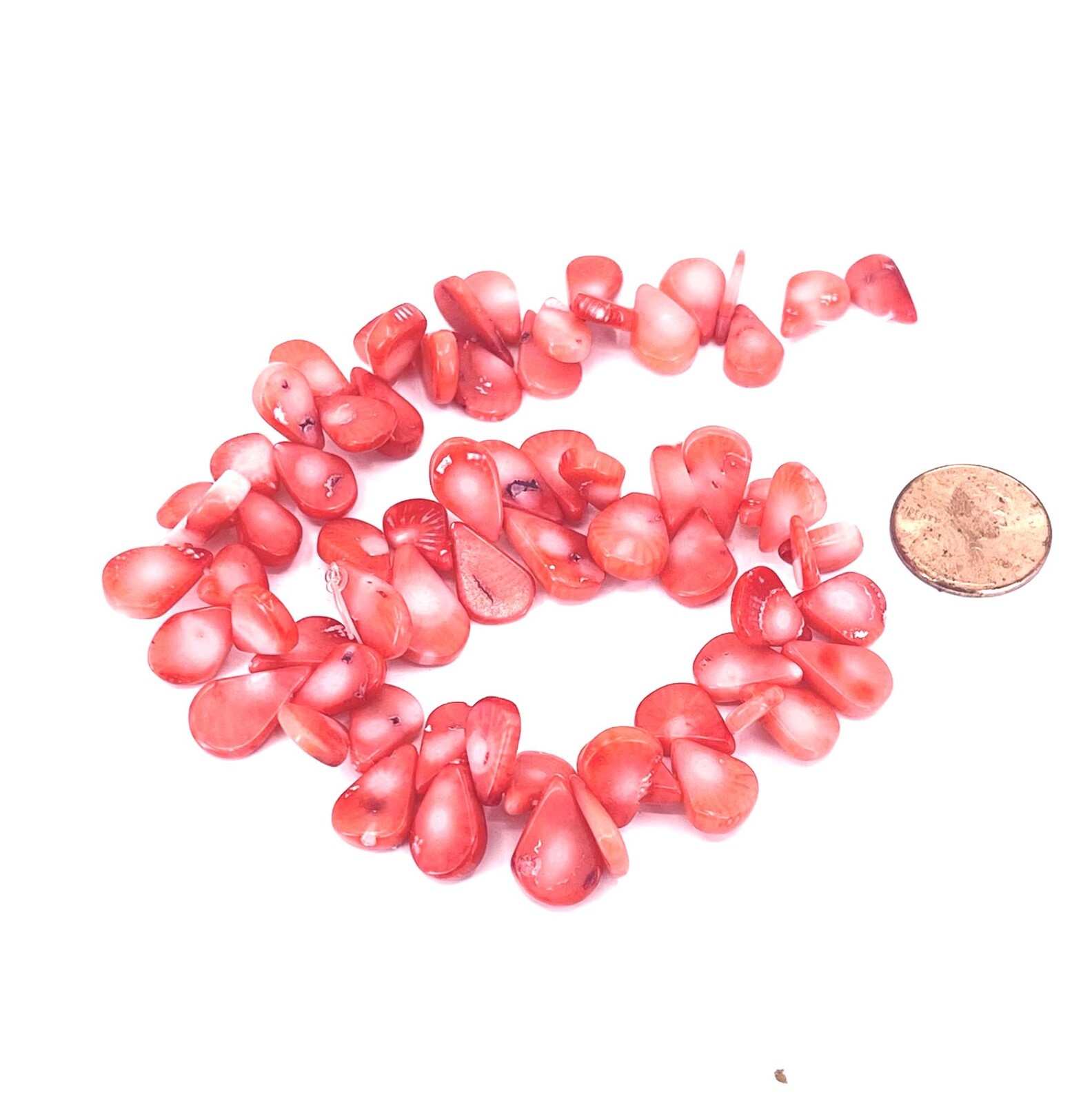 50 Pink Bamboo Coral Flat Teardrop Beads Drop 11mm – 13mm