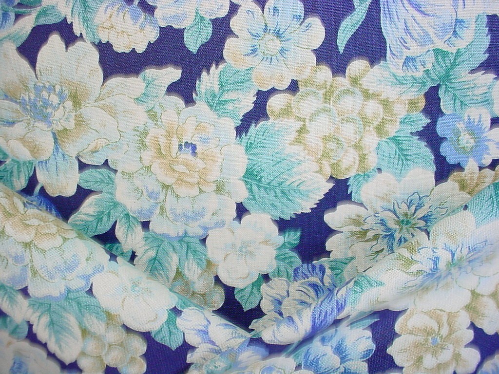 17-5/8Y Kravet Essex Aqua Teal Cream Baltic Floral Linen Print Upholstery Fabric
