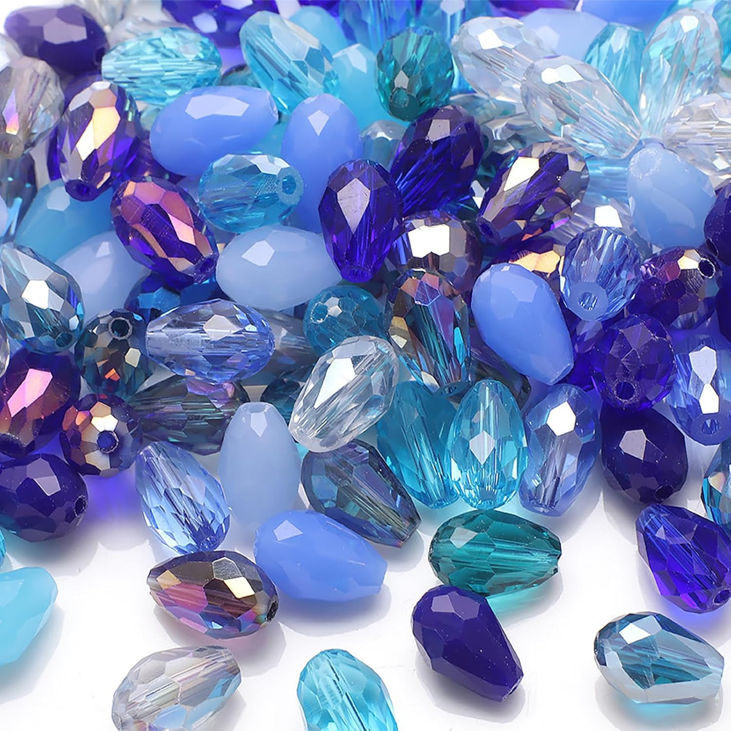 50PCS 10 * 15MM Teardrop Crystal Glass Beads for Jewelry Making, Blue Series Fac