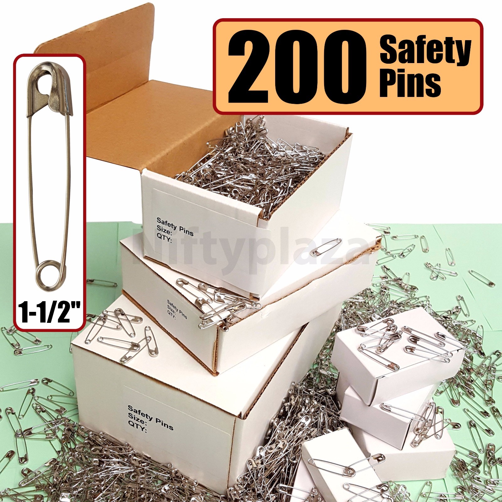 NiftyPlaza Large Safety Pins – 200 Pack – Size 1-1/2″, Heavy Duty, FREE SHIP
