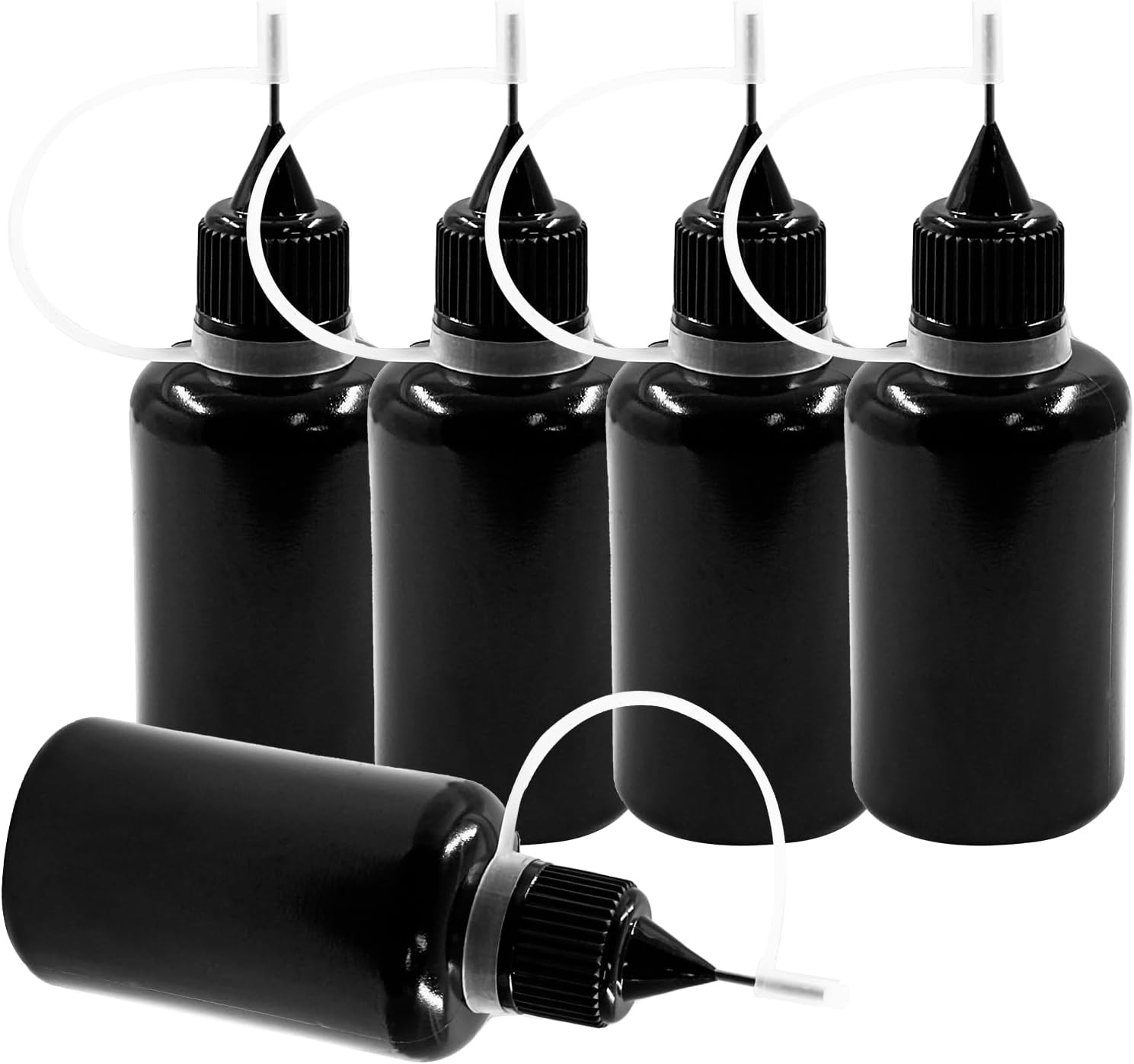 Hordion 12Pcs 1 Oz/ 30Ml Black Precision Tip Applicator Bottle, 10Ml Glue Applic