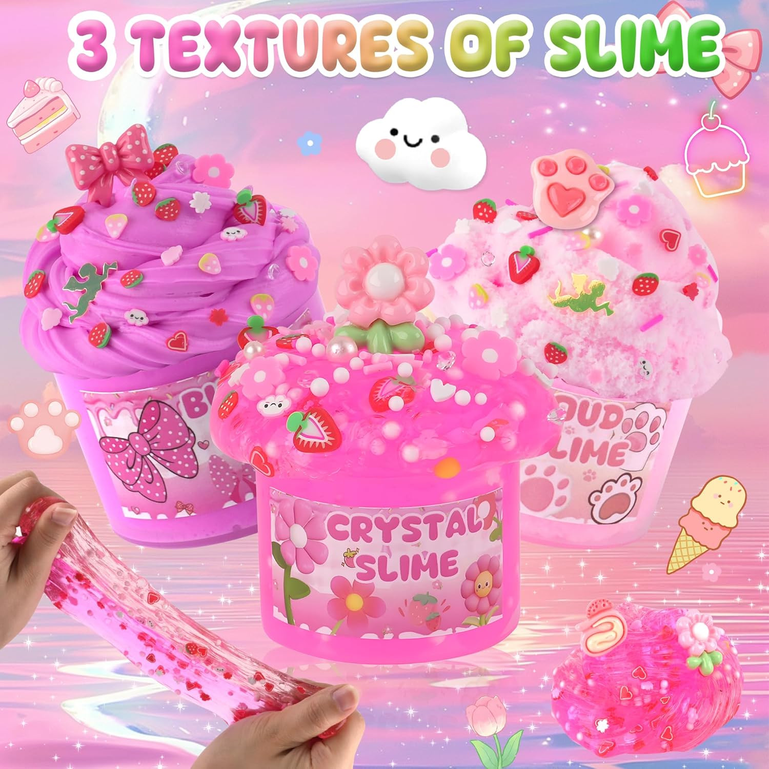 6 Pack Slimes, Pink Slime Kids, Cloud Slime Kit for Girls Ages 8-12, Toys for Gi