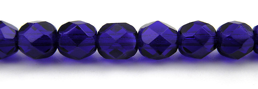 Czech Fire Polished Round Faceted Glass Beads Cobalt Blue, 16″ strand, navy blue