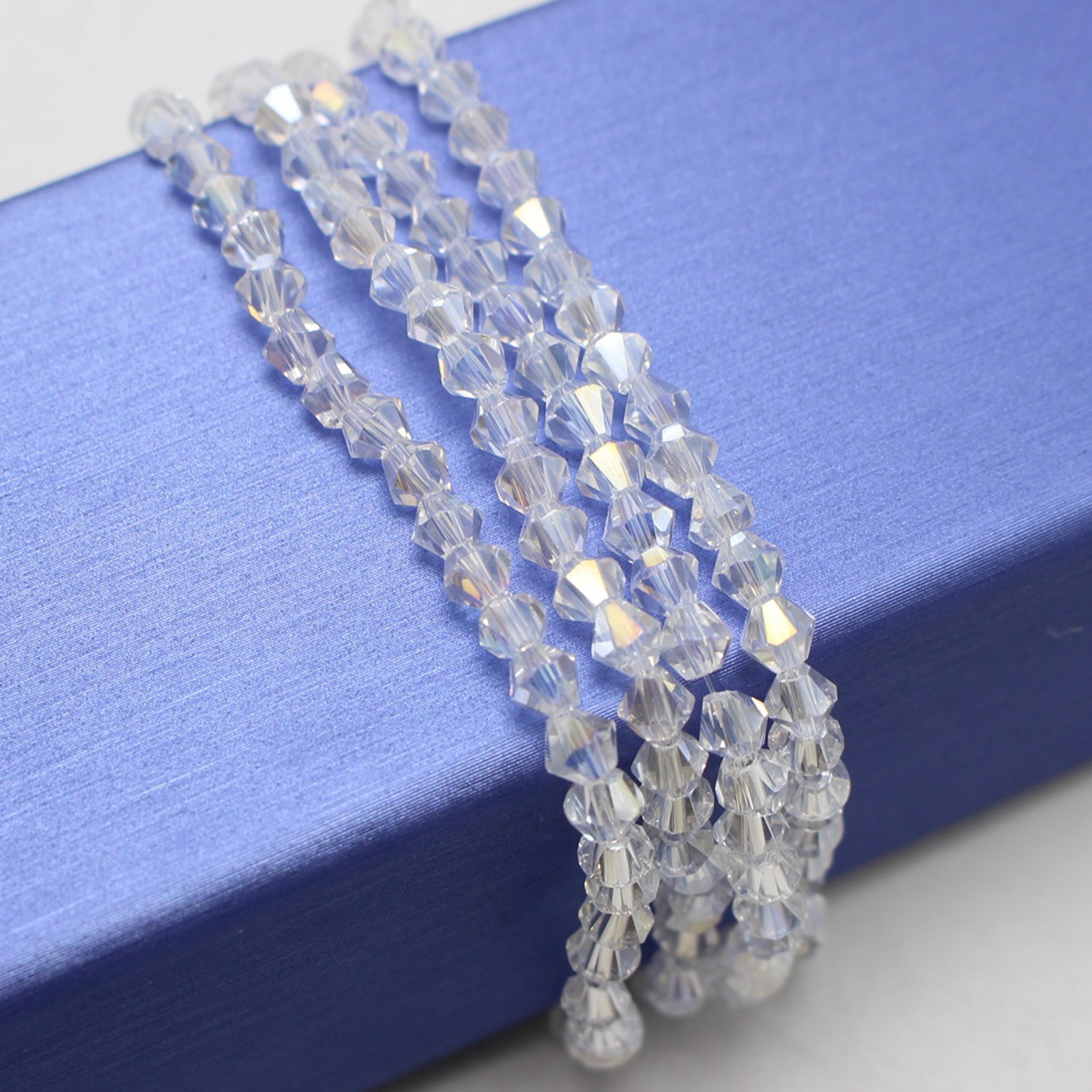 500pcs 4mm Clear AB Coated Bicone Crystal Beads – Sparkling Luster Faceted Glass