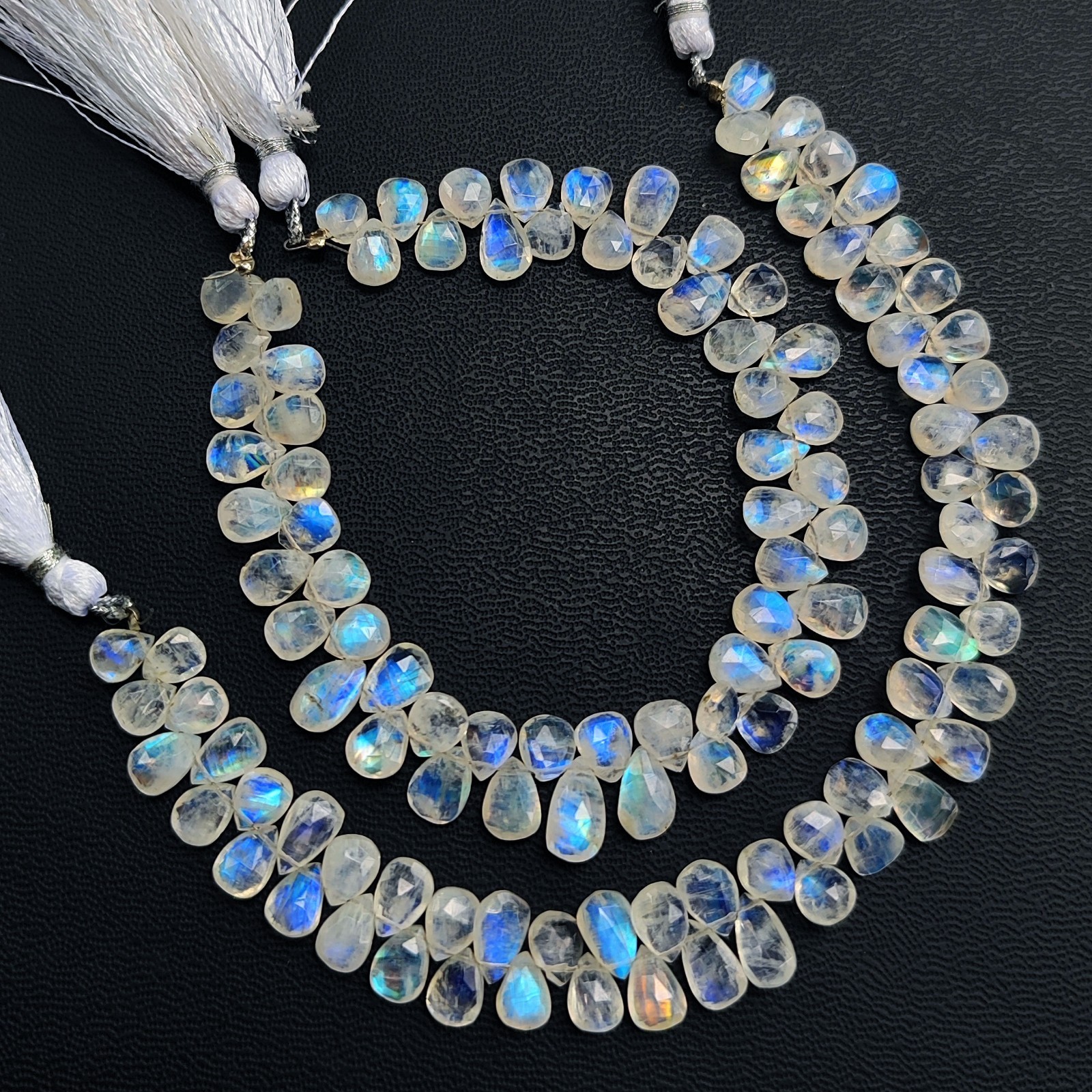 Natural Rainbow Fire Moonstone 8×6 mm Faceted Pear Briolette Beads 8″ Strand