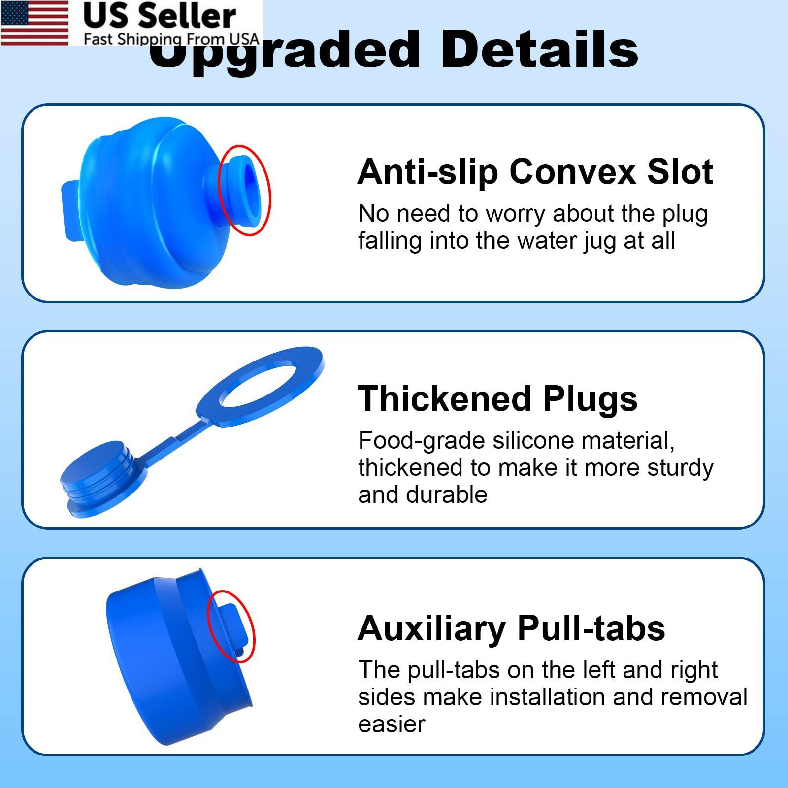 MYLOLF 3 & 5 Gallon Water Jug Cap, 3 Pack Reusable Food Grade Silicone Blue