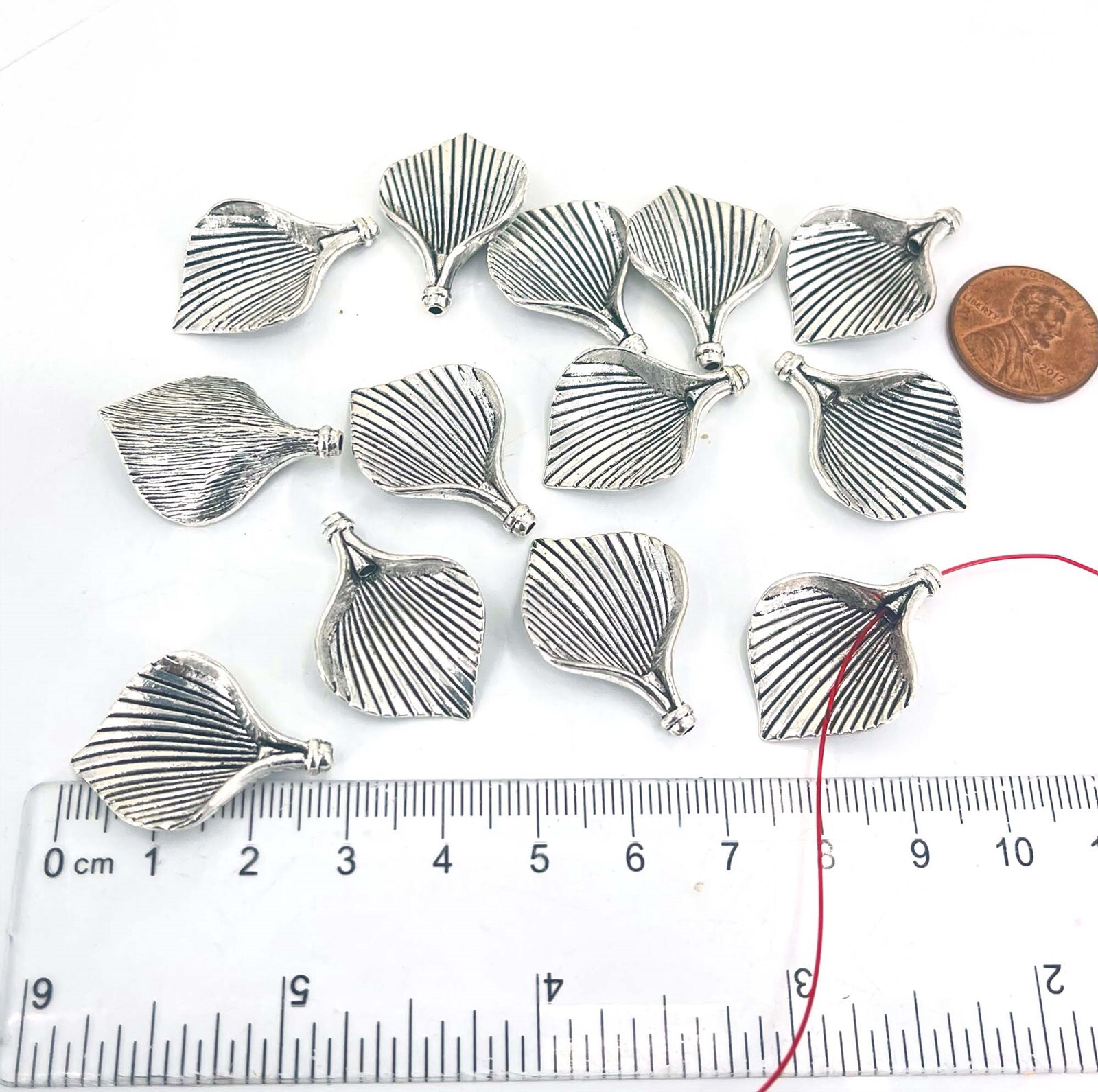 6 Calla Lilly Open Flower Bead Cap Connector Antiqued Silver Pewter Charms 28mm