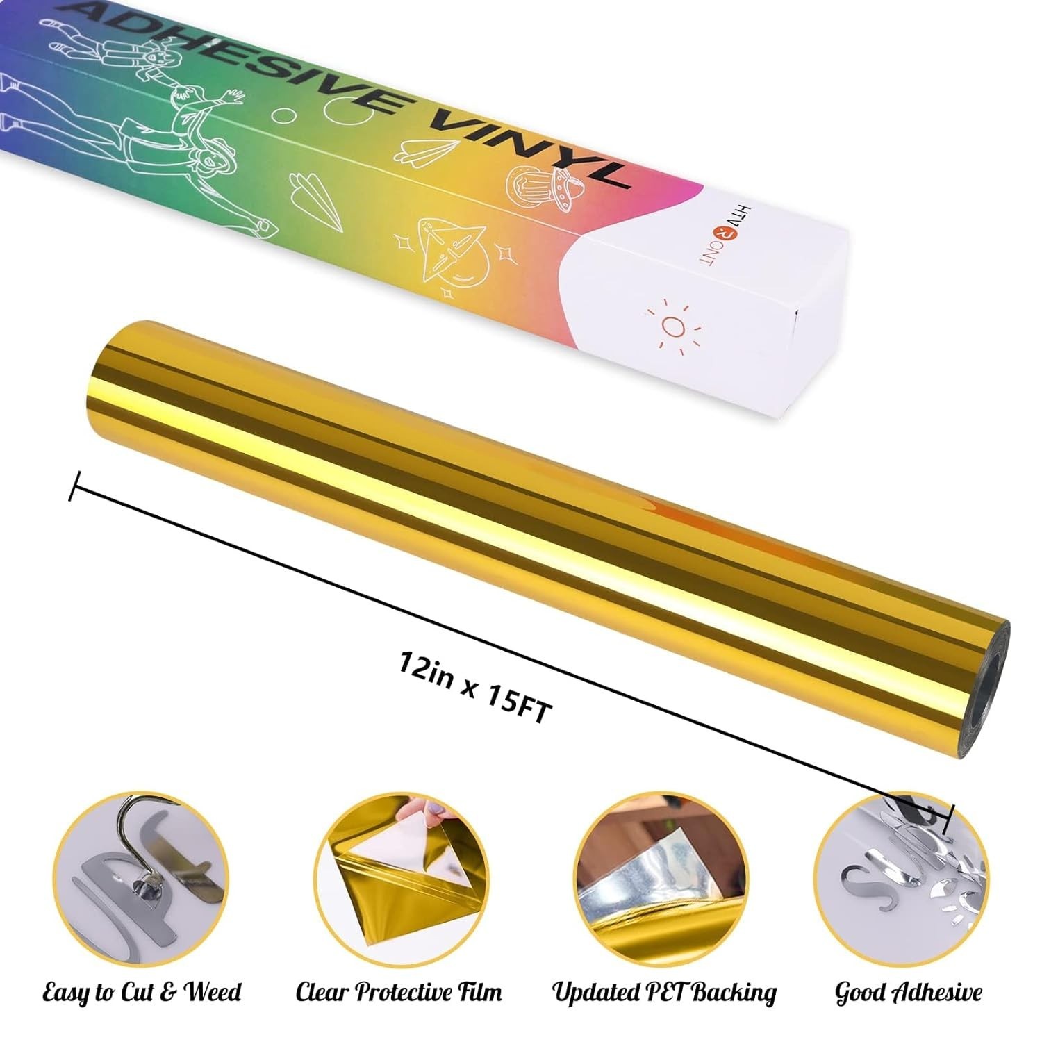 Gold Chrome Vinyl – 12″ x 15FT Gold Permanent Adhesive Vinyl for All Cutting …