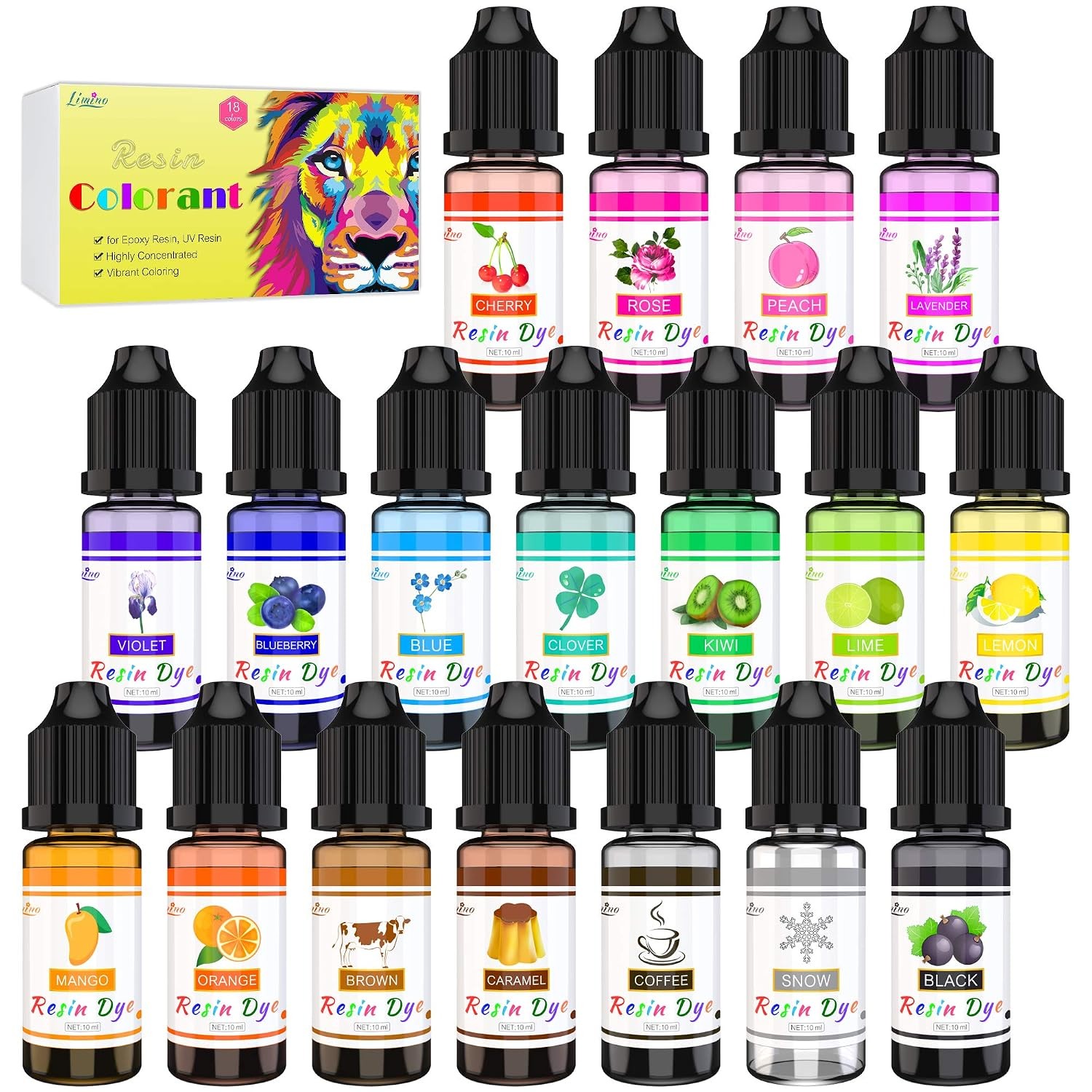 Epoxy Resin Pigment 18 Colors UV Resin Dye Liquid Transparent Epoxy Resin Kit