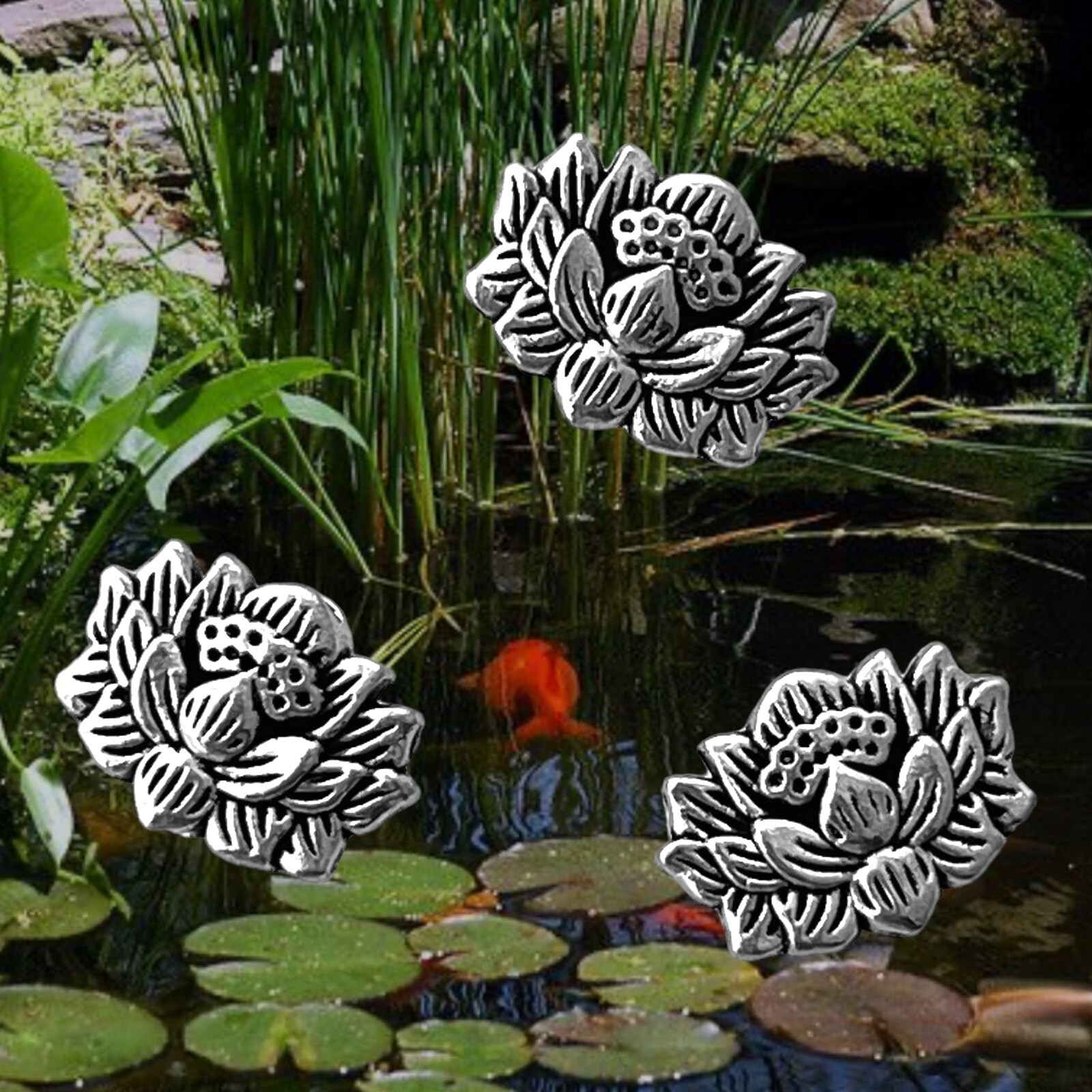 20 pcs Lotus Spacer Beads Tibetan Silver 12x9mm Two Sided 3D Water Lily Flower