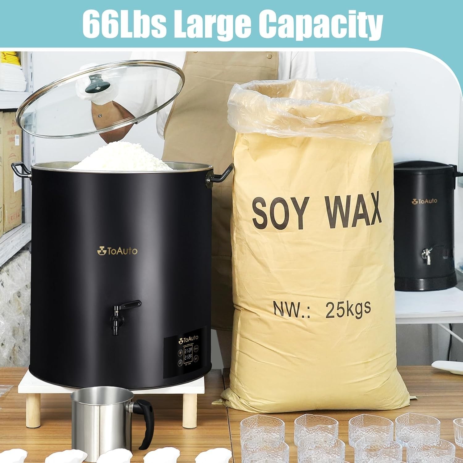 TOAUTO WMFD-30L Commercial Wax Melter 60 lb 30L 1100W 120V Candle Machine Black