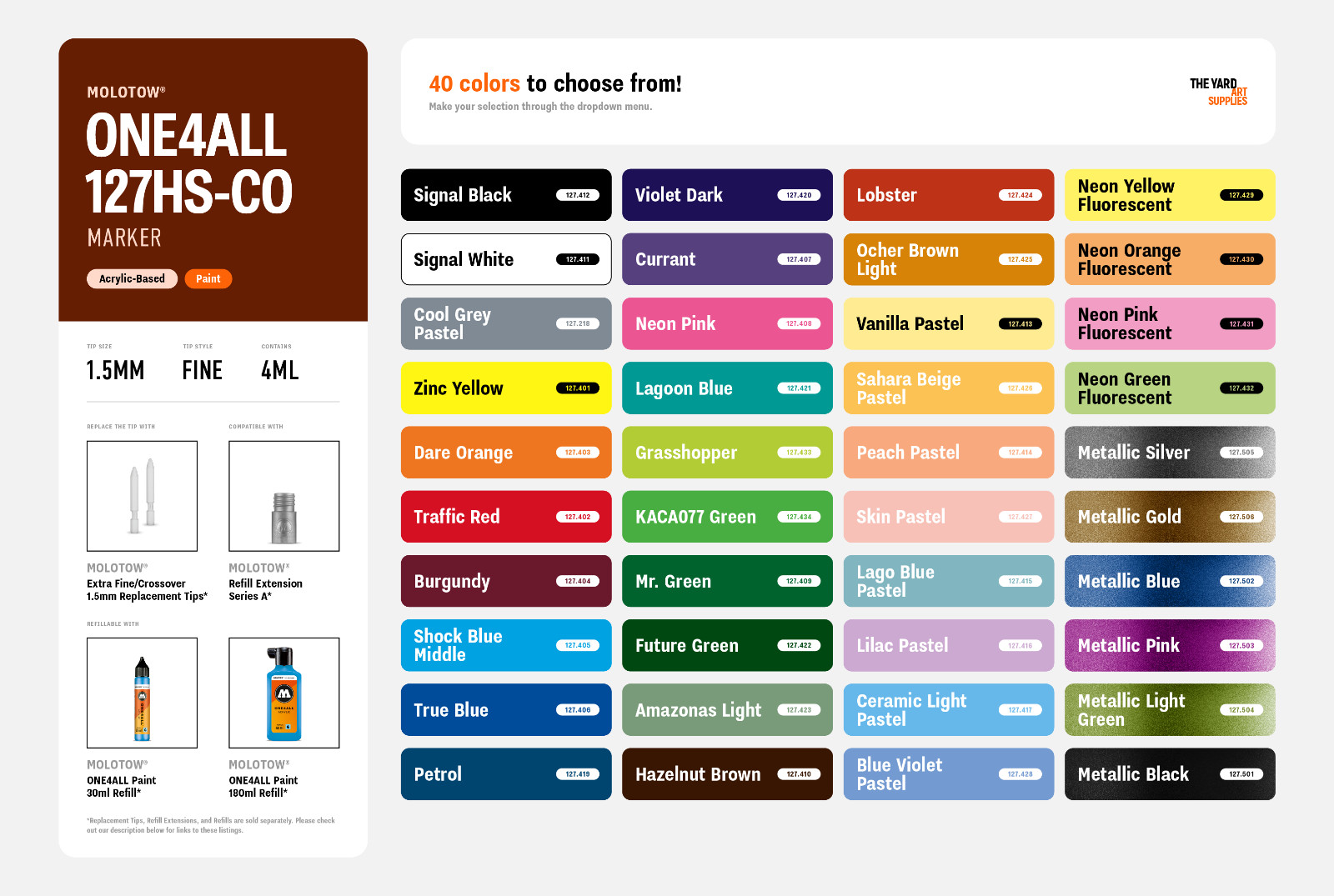 Molotow ONE4ALL 127HS-CO 1.5MM Single Acrylic Paint Marker Graffiti Supplies