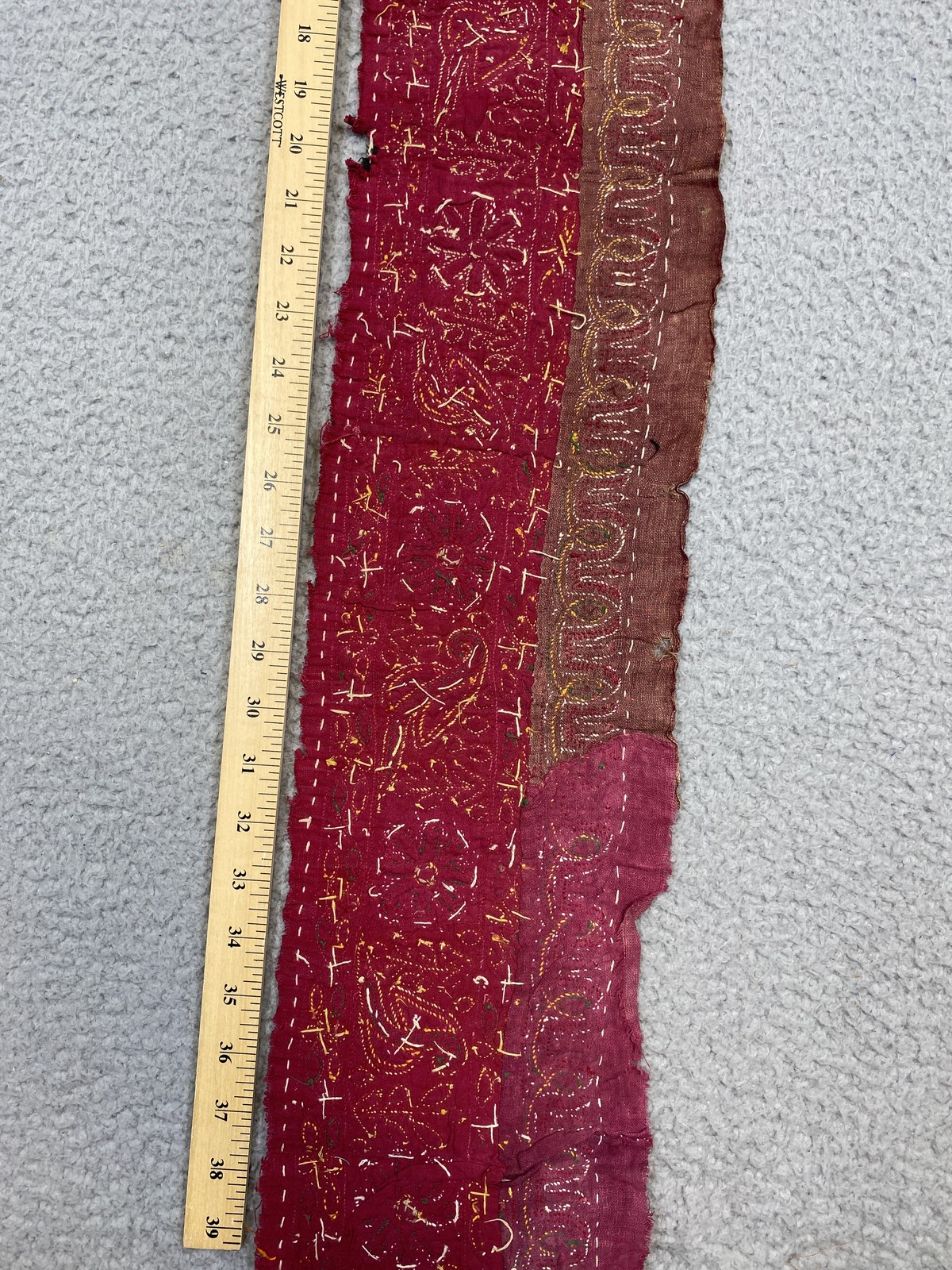 Vintage Handmade Embroidered Textile Ribbon Trim Floral Bird Boho India 80s Deco