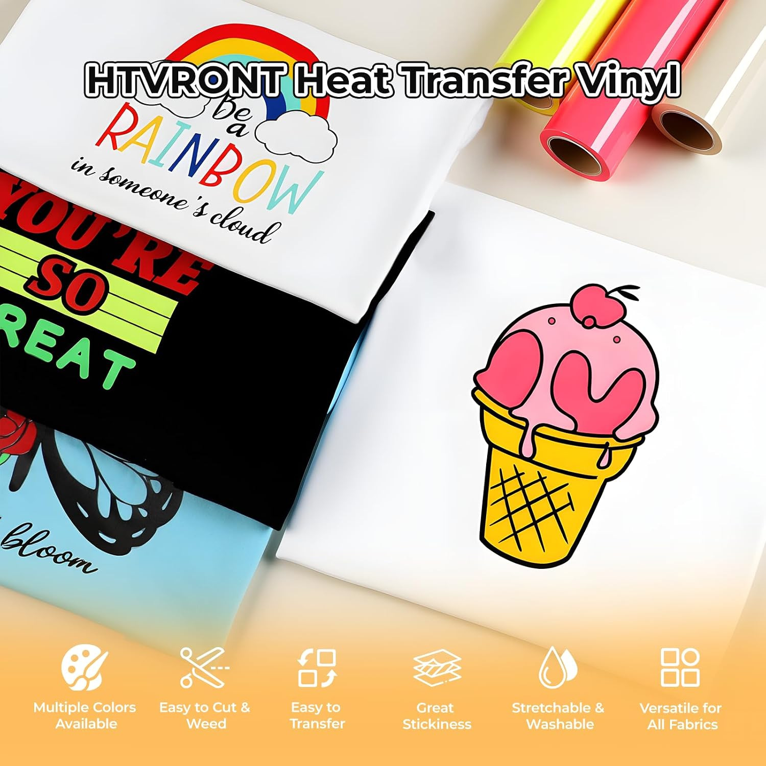 HTVRONT Heat Transfer Vinyl White HTV Rolls – 12″ X 15Ft White Iron on Vinyl for