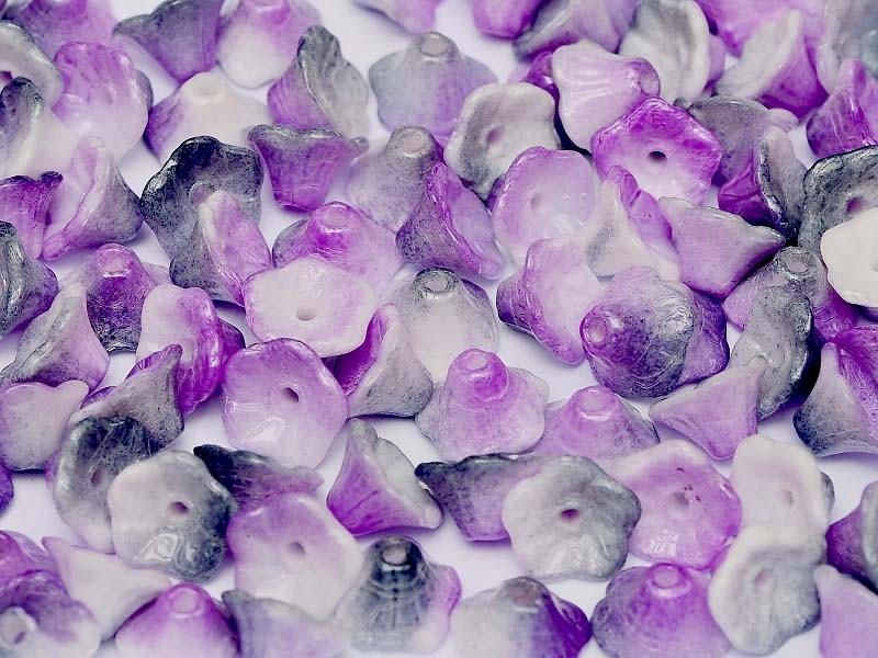 25 Czech Glass Flower Cup Beads 7 x 5 mm – Chalk White Funky Purple